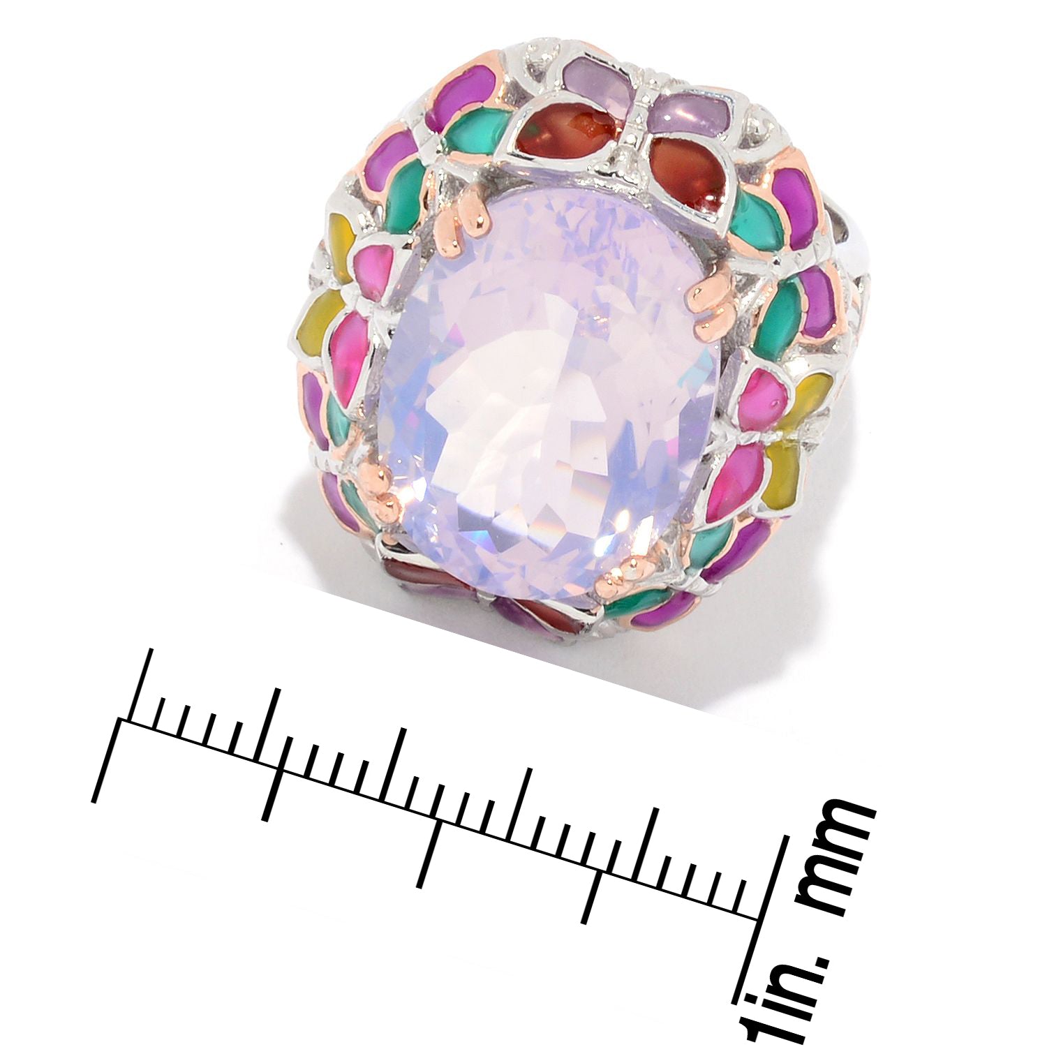 Gems en Vogue 7.23ctw Pink Amethyst & Multi Color Butterfly Enamel Ring