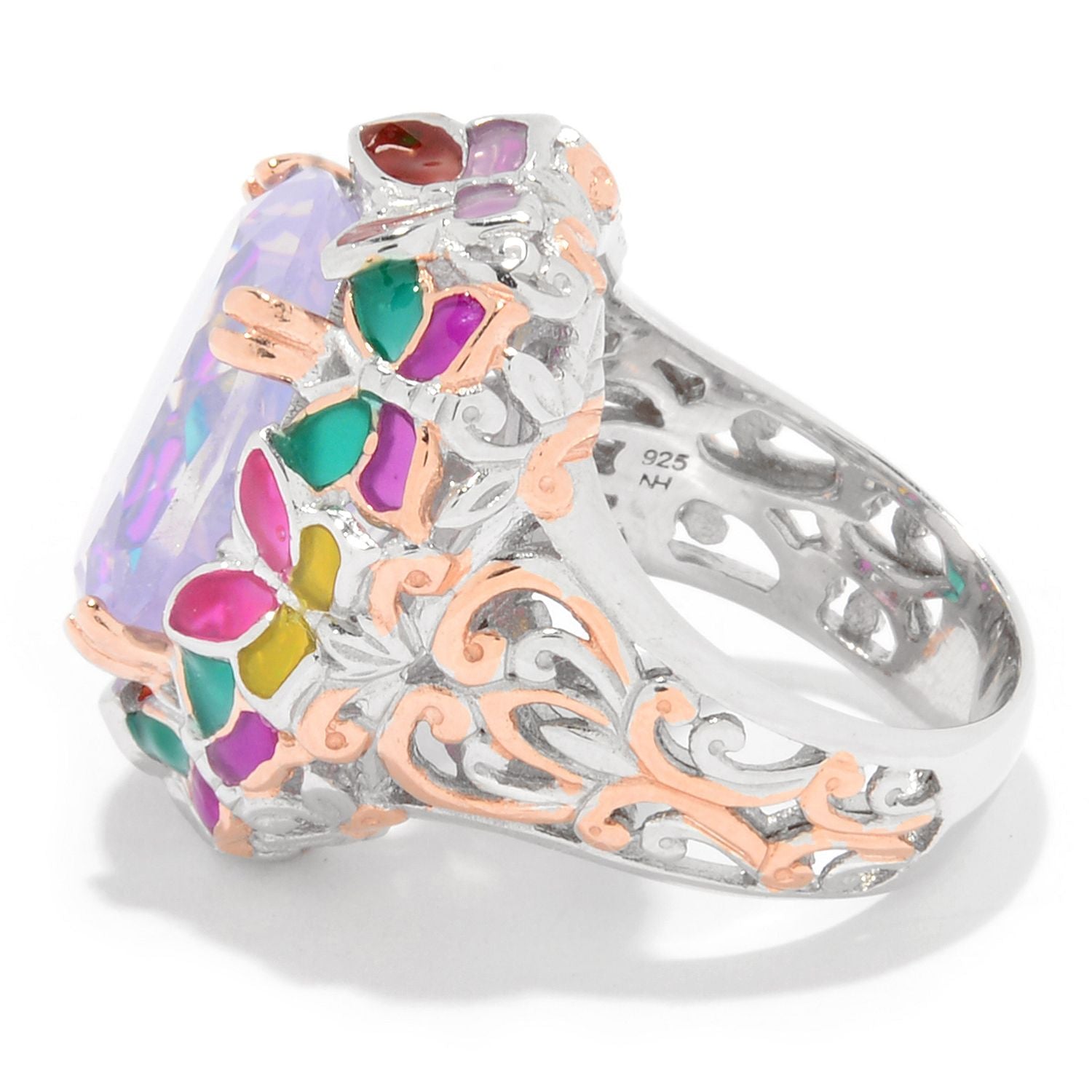 Gems en Vogue 7.23ctw Pink Amethyst & Multi Color Butterfly Enamel Ring