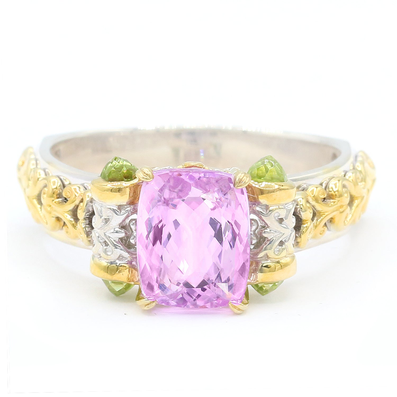 Gems en Vogue One-of-a-Kind 3.76ctw Kunzite & Peridot Bullet Shaped Ring