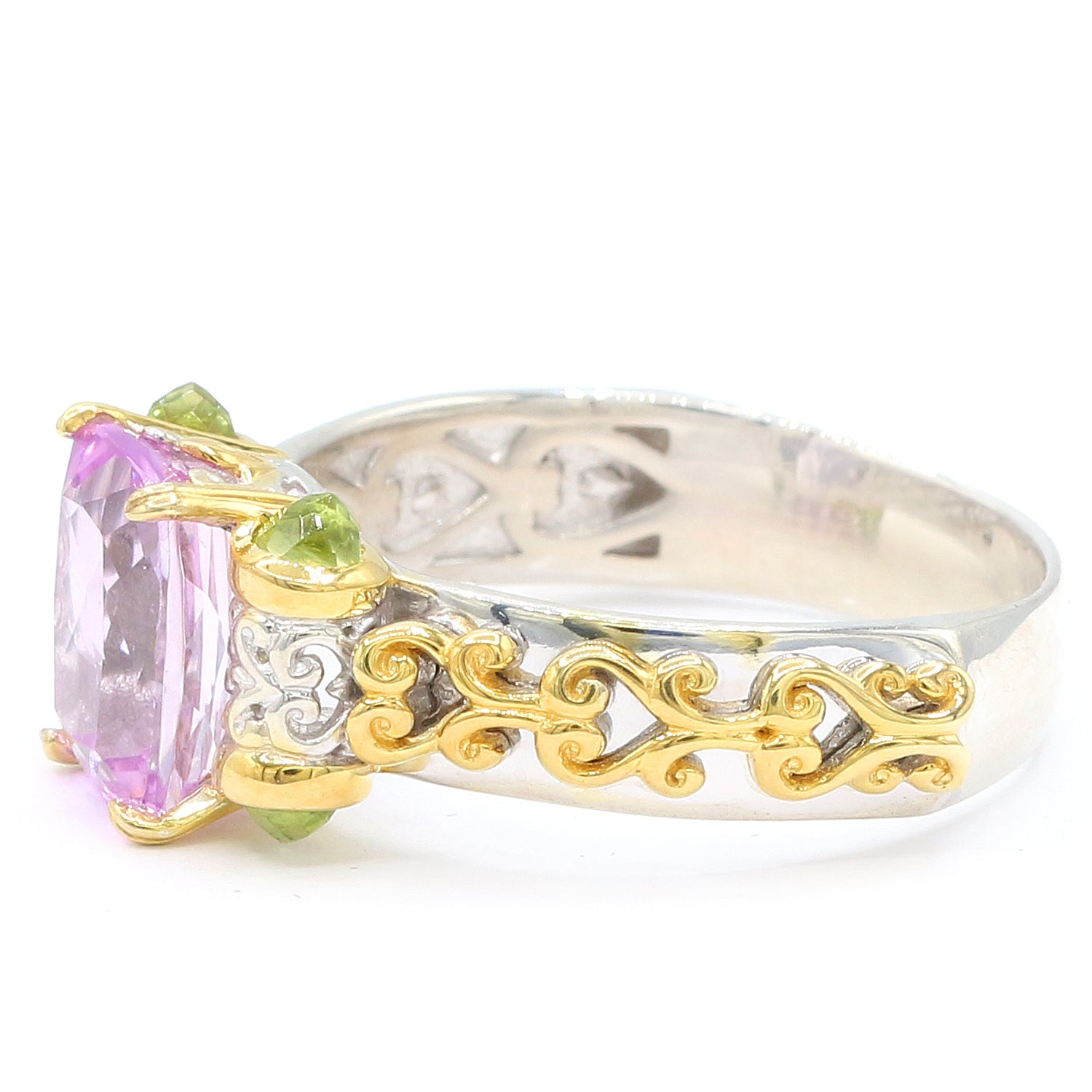 Gems en Vogue One-of-a-Kind 3.76ctw Kunzite & Peridot Bullet Shaped Ring