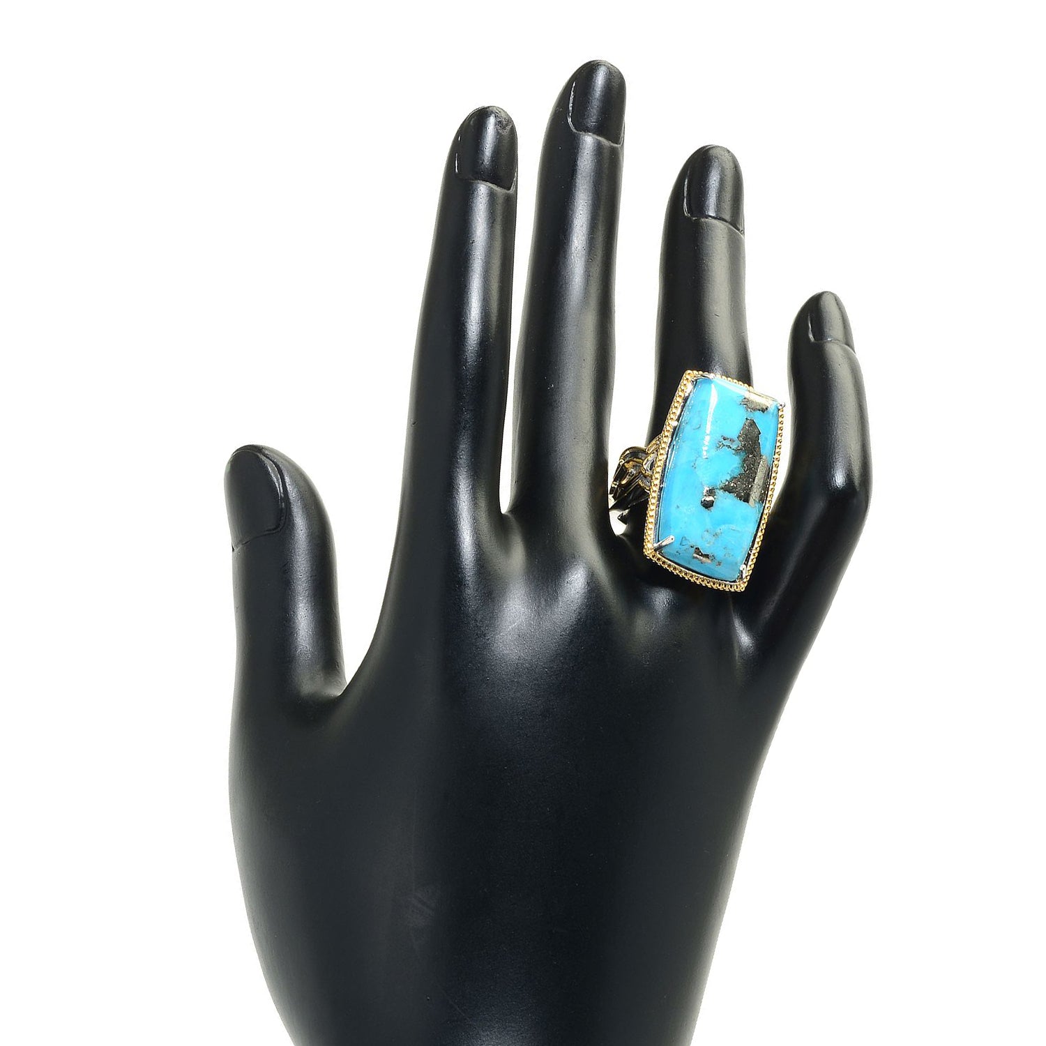 Gems en Vogue Cushion Pyrite Turquoise Ring