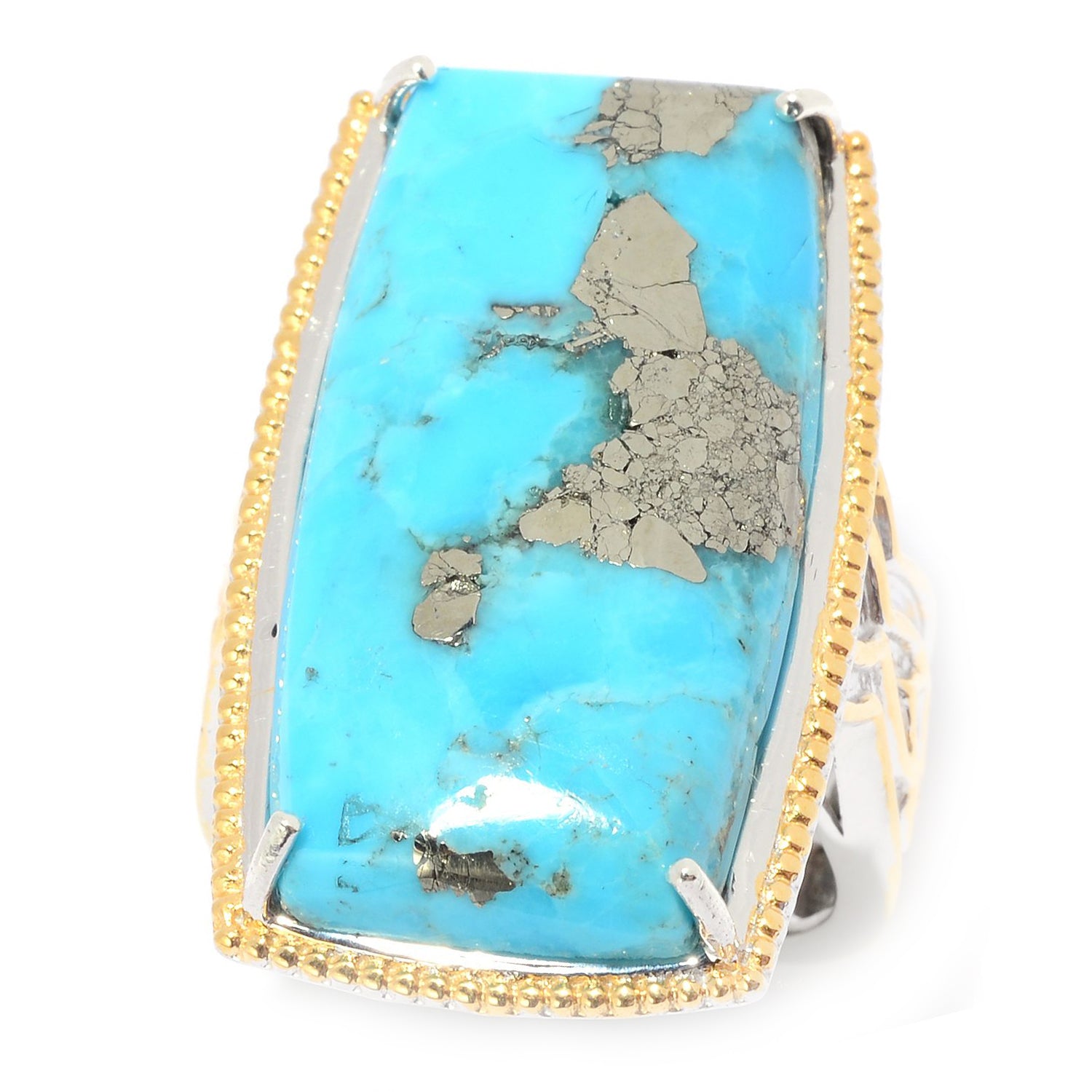 Gems en Vogue Cushion Pyrite Turquoise Ring
