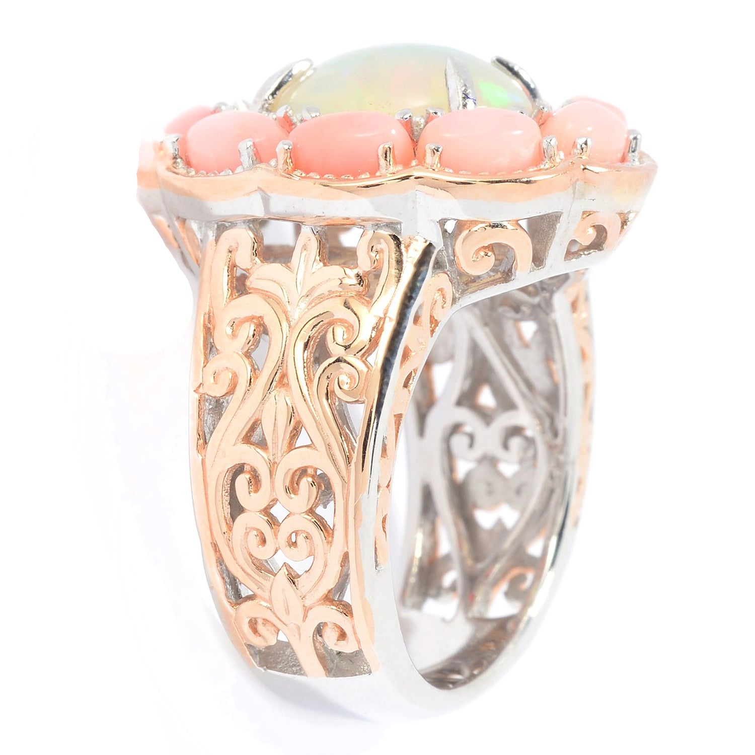 Gems en Vogue Ethiopian Opal & Pink Coral Halo Ring