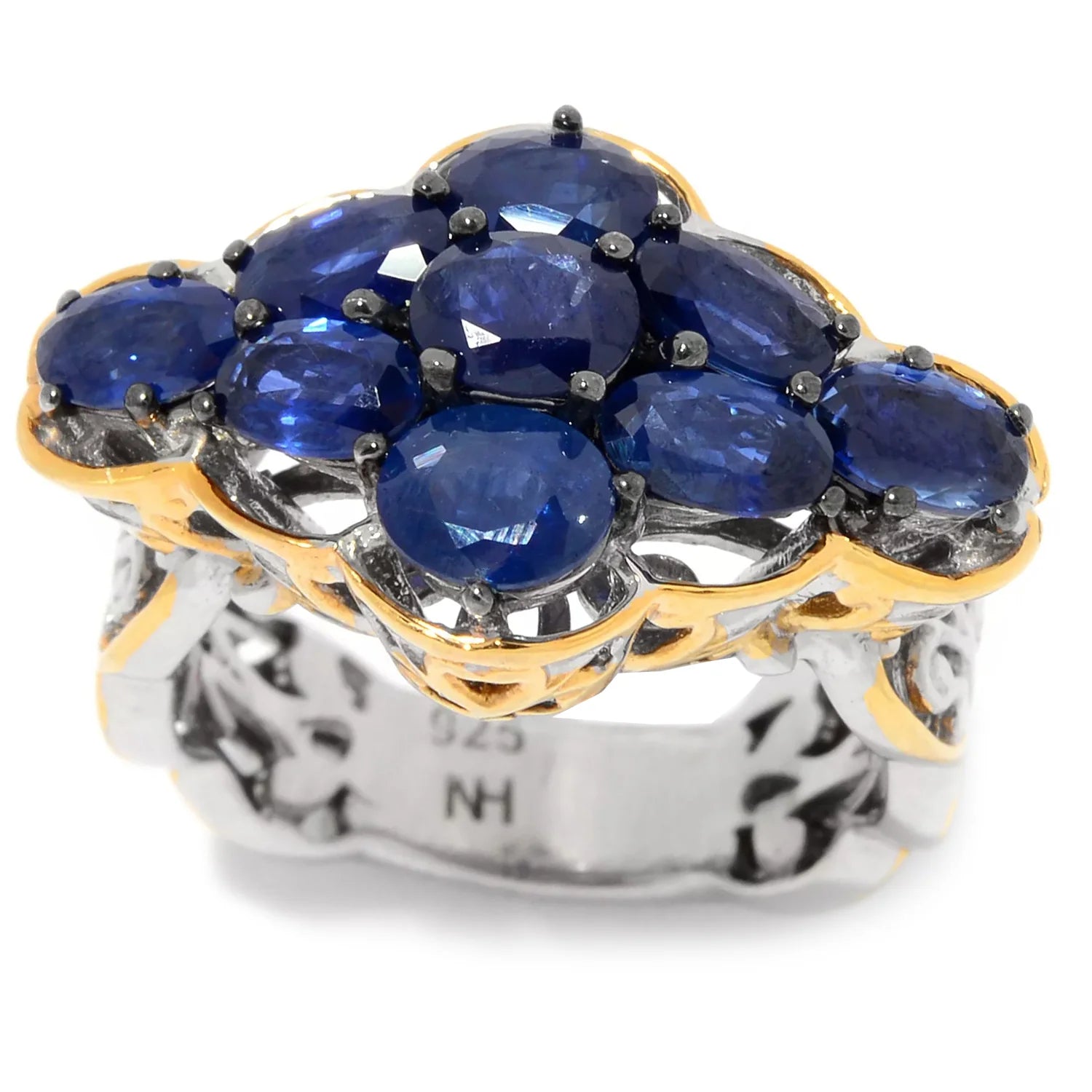 Gems en Vogue 3.24ctw Royal Blue Sapphire Marquise Shaped Cluster Ring