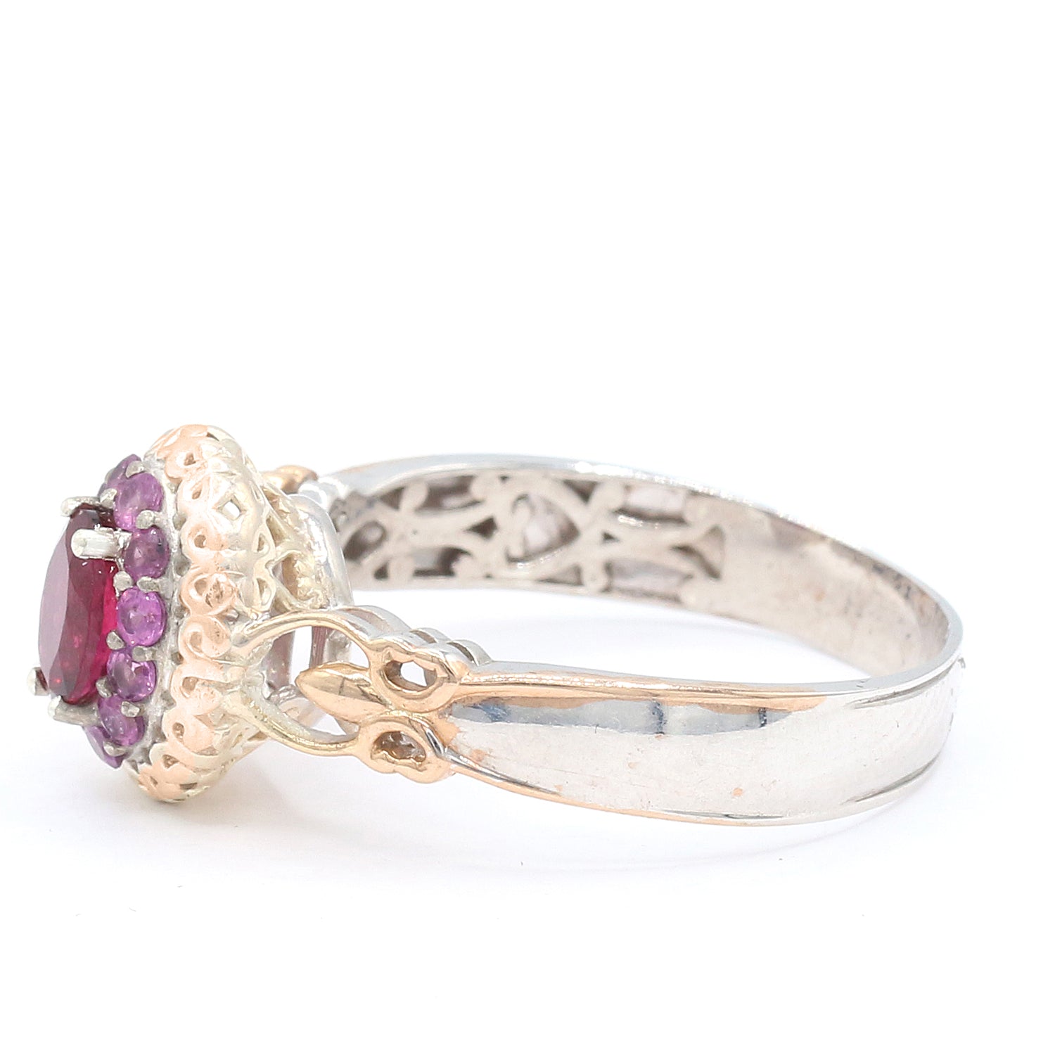 Gems en Vogue One-of-a-Kind 1.30ctw Rubellite & Purple Garnet Halo Ring