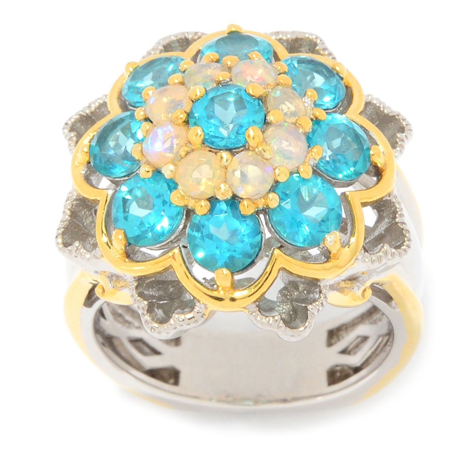 Gems en Vogue 3.38ctw Paraiba Topaz & Ethiopian Opal Flower Ring