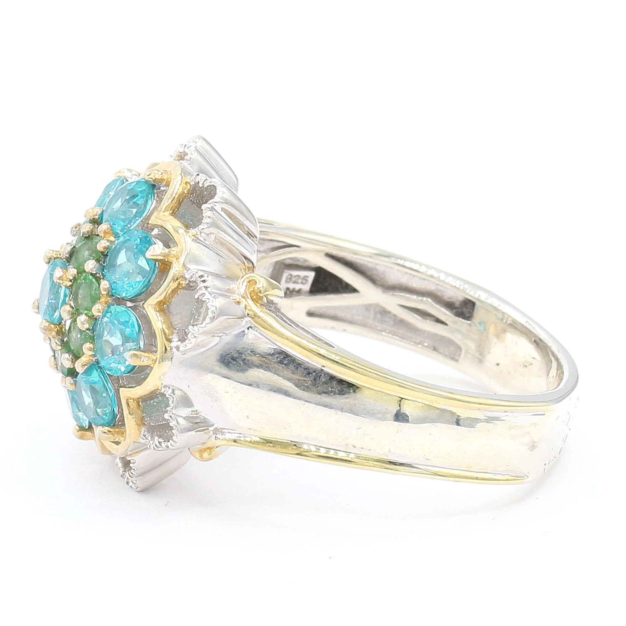 Gems en Vogue 24K Palladium Silver 3.54ctw Paraiba Topaz & Emerald Flower Ring