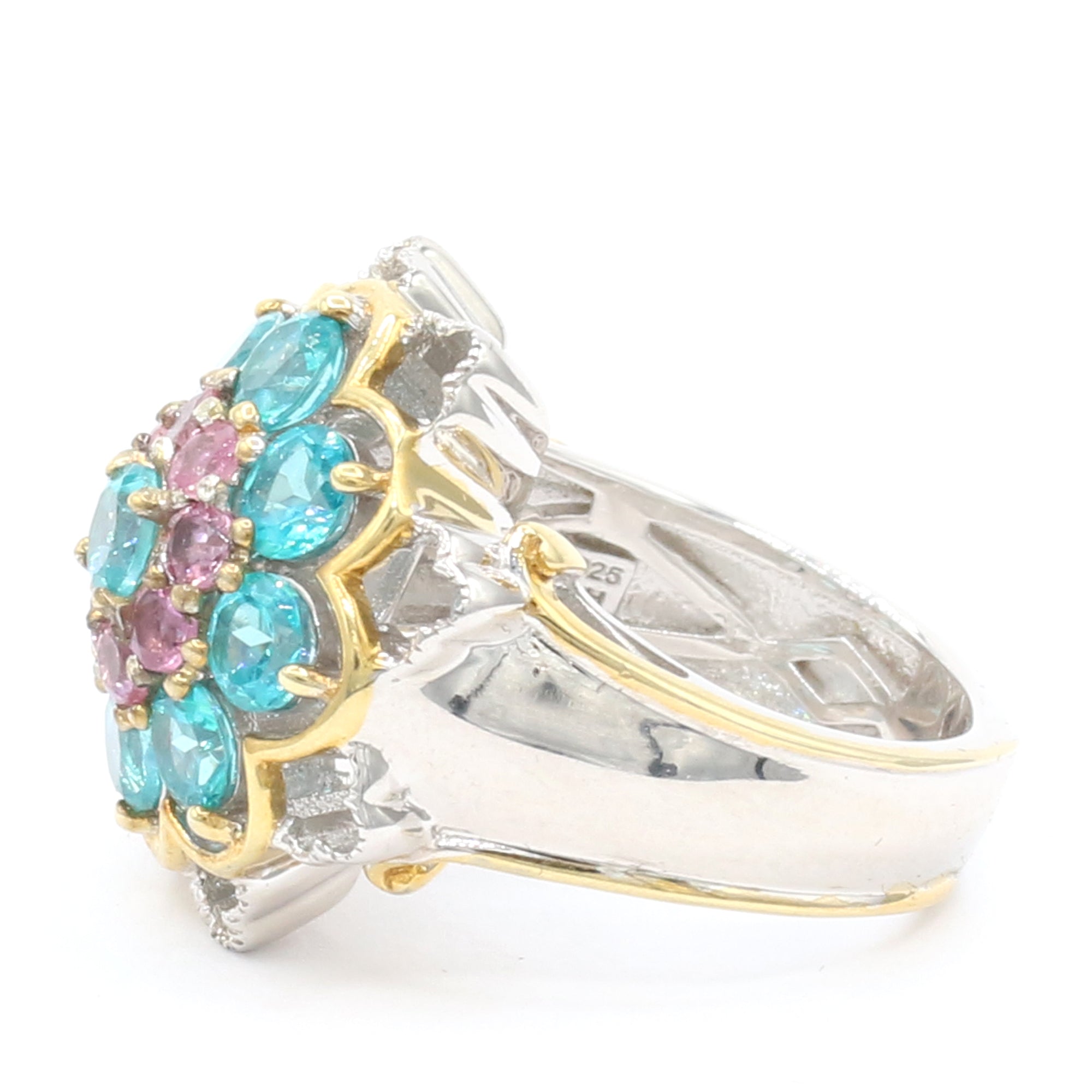 Gems en Vogue 24K Palladium Silver 3.70ctw Paraiba Topaz & Pink Tourmaline Flower Ring