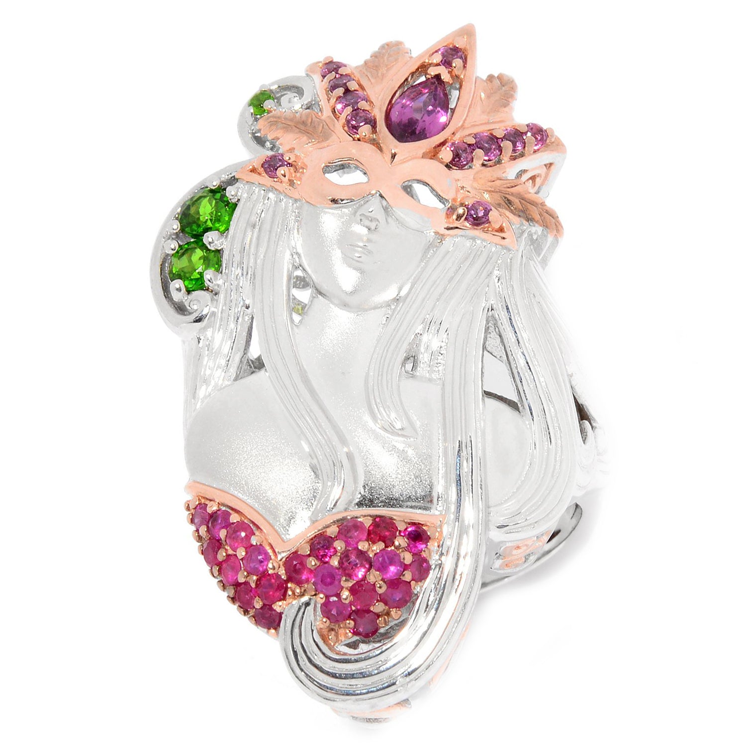 Gems en Vogue Ruby Rhodolite & Chrome Diopside Masked Lady Ring