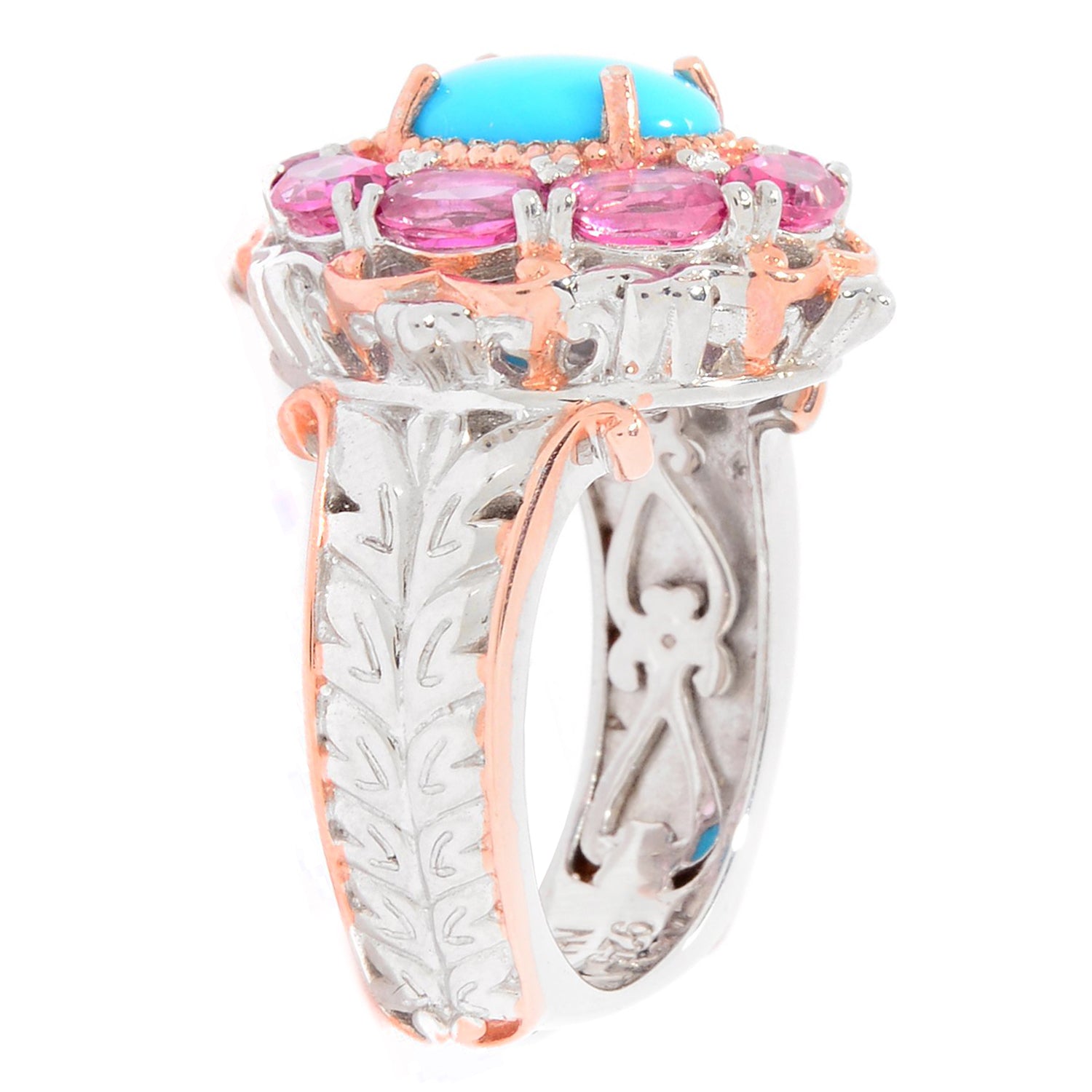 Gems en Vogue Sleeping Beauty Turquoise & Pink Topaz Halo Ring