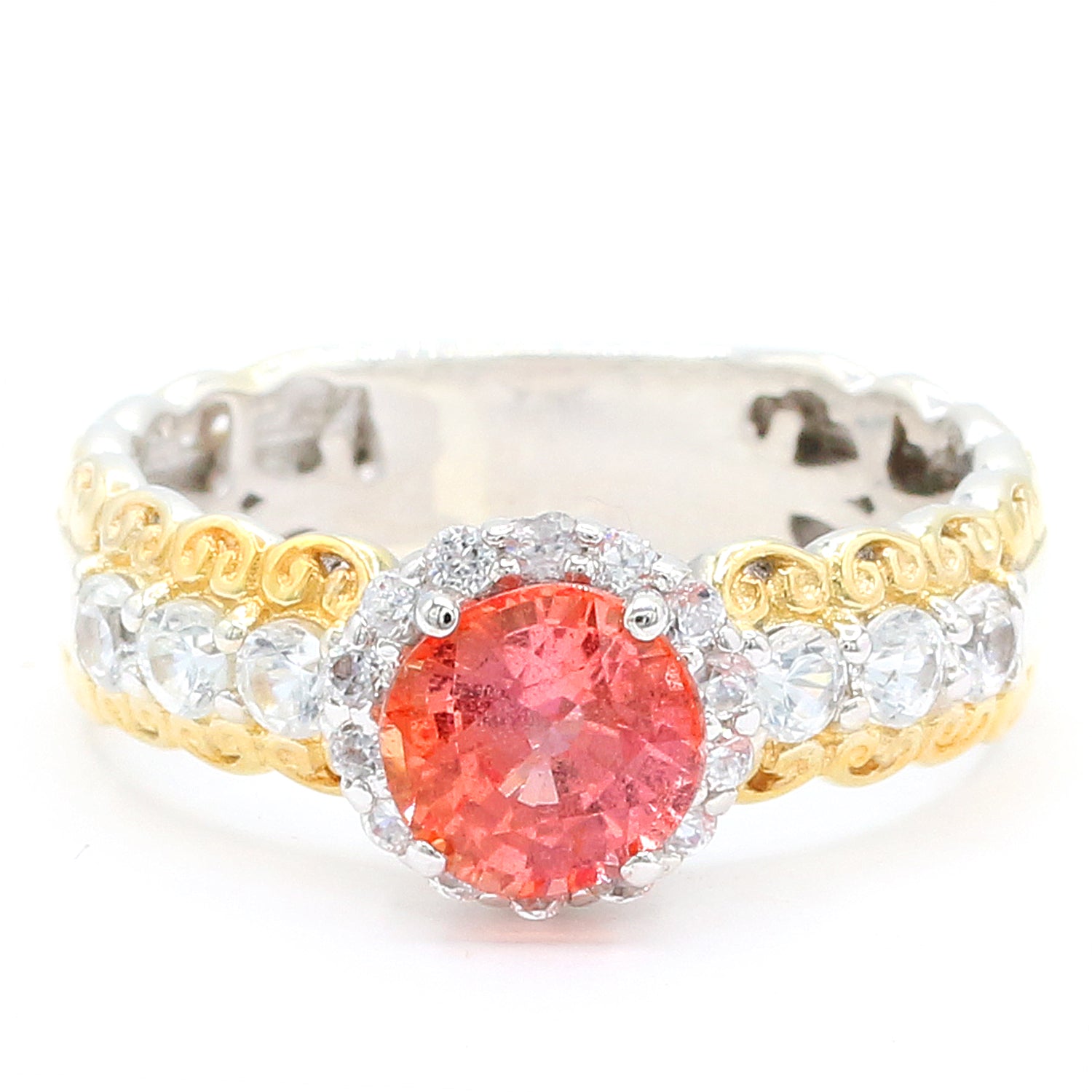 Gems en Vogue Luxe Collection, 2.72ctw Padparadscha Sapphire & White Zircon Halo Ring