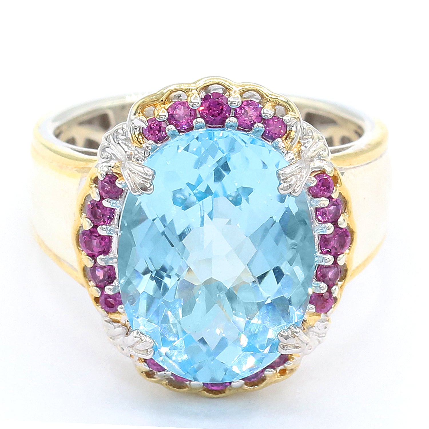 Gems en Vogue 11.61ctw Dark Sky Blue Topaz & Rhodolite Garnet Ring