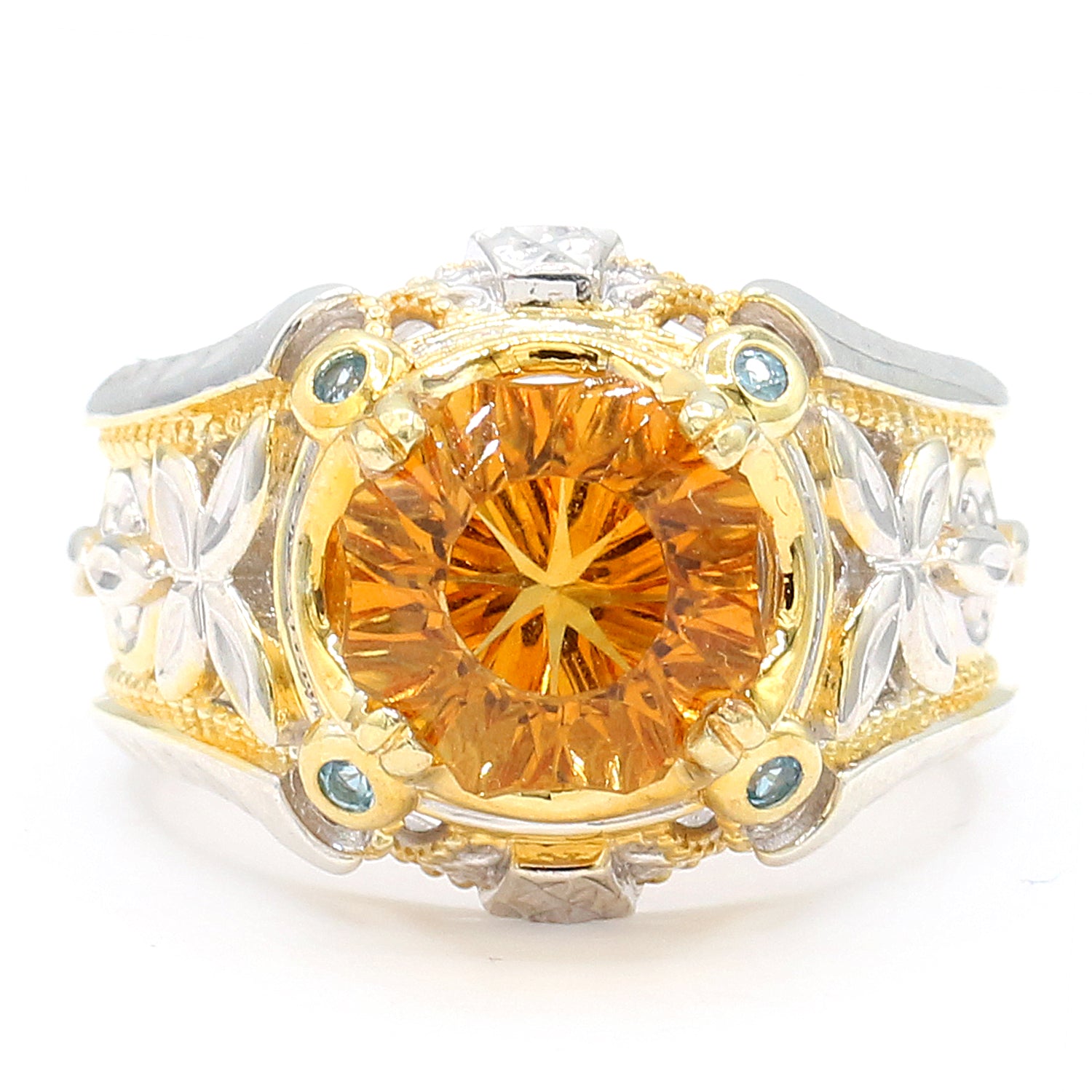 Gems en Vogue 3.03ctw Millennium Special Cut Citrine & Swiss Blue Topaz Ring