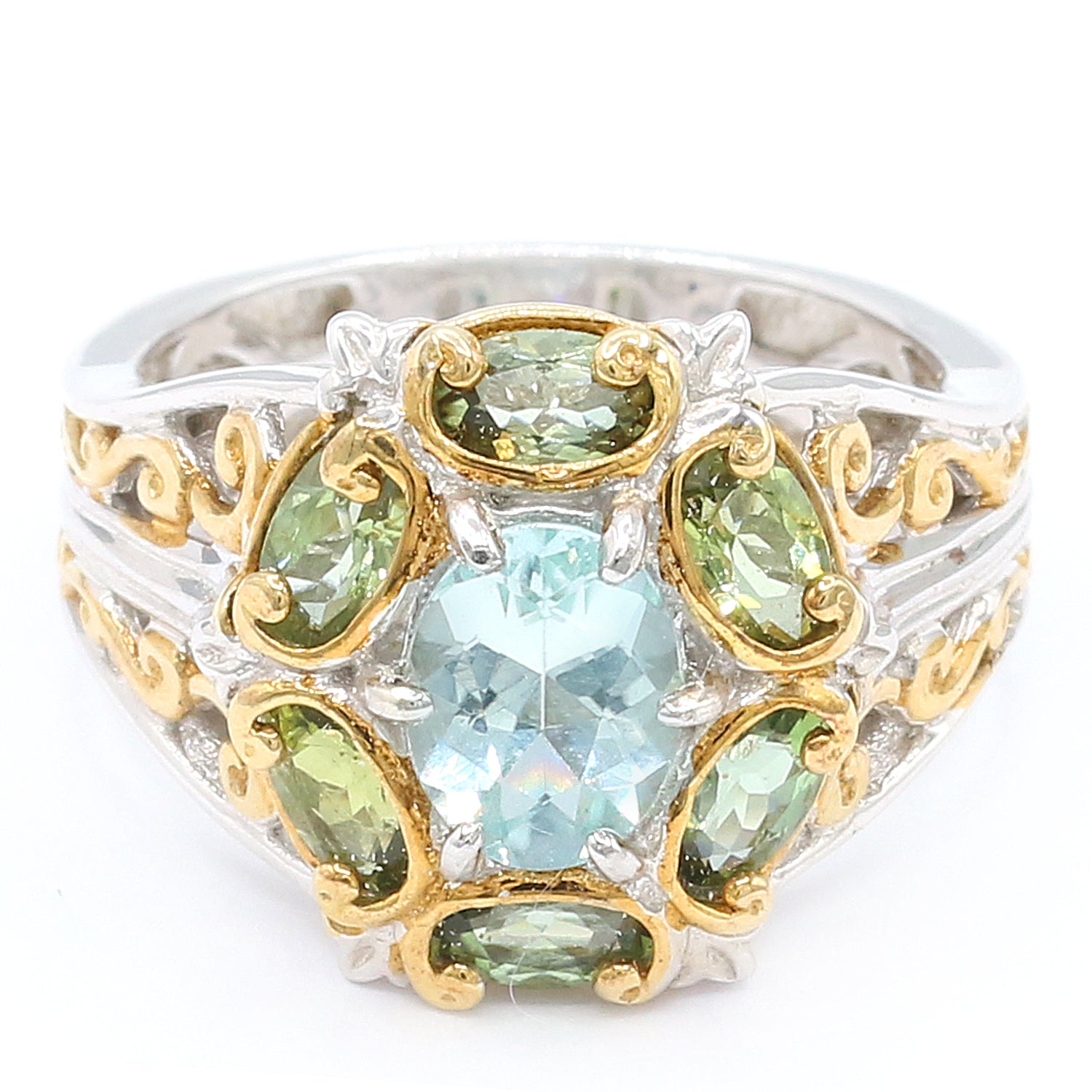Gems en Vogue 3.28ctw Amblygonite & Green Tourmaline Ring
