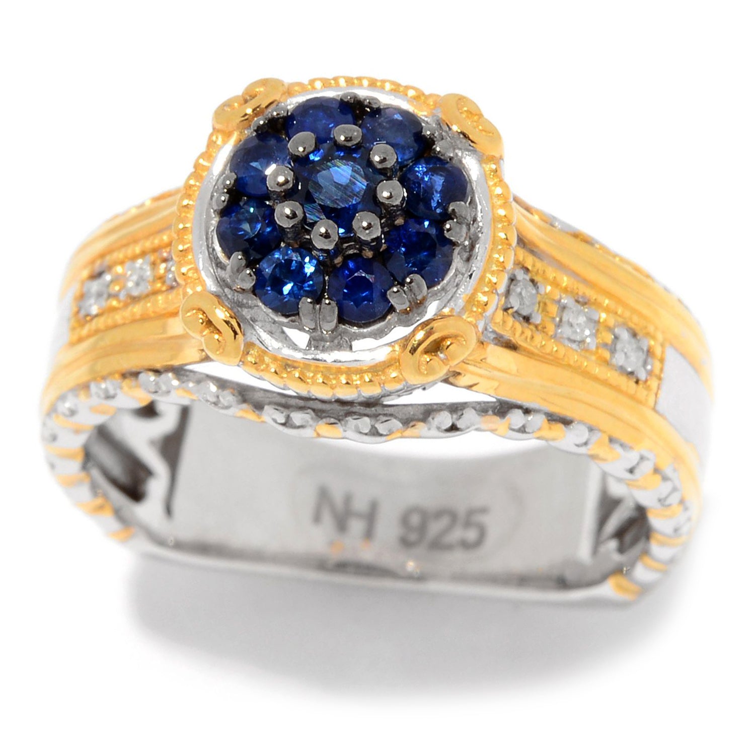 Gems en Vogue 0.48ctw Blue Sapphire & Diamond Cluster Ring