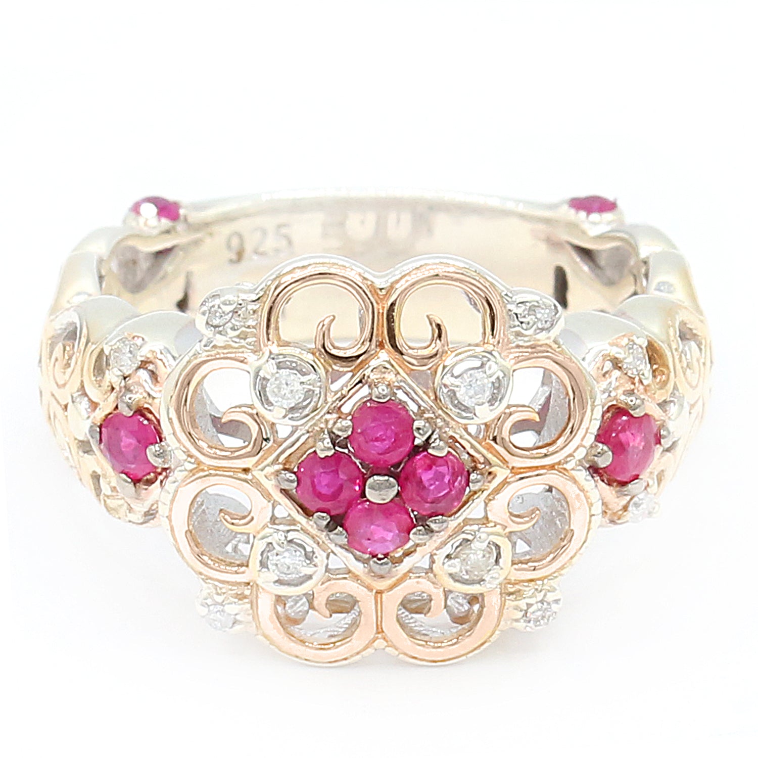 Gems en Vogue 0.56ctw Ruby & Diamond Flower Ring