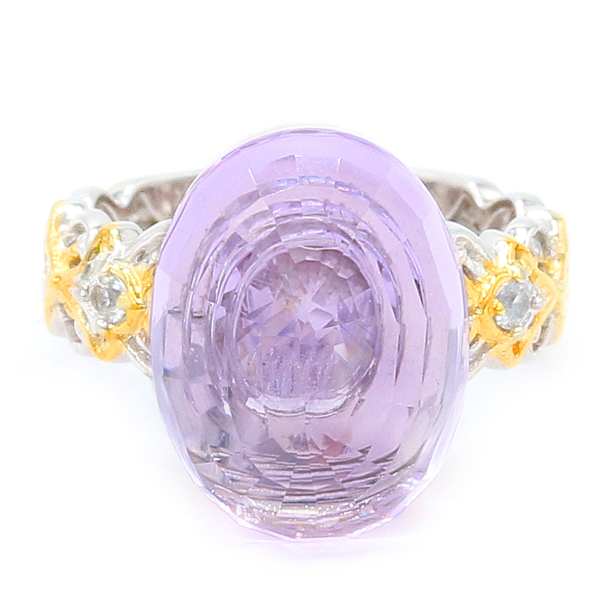 Gems en Vogue One-of-a-Kind 24K Palladium Silver 11.20ctw Floating Pink Amethyst & White Zircon Ring