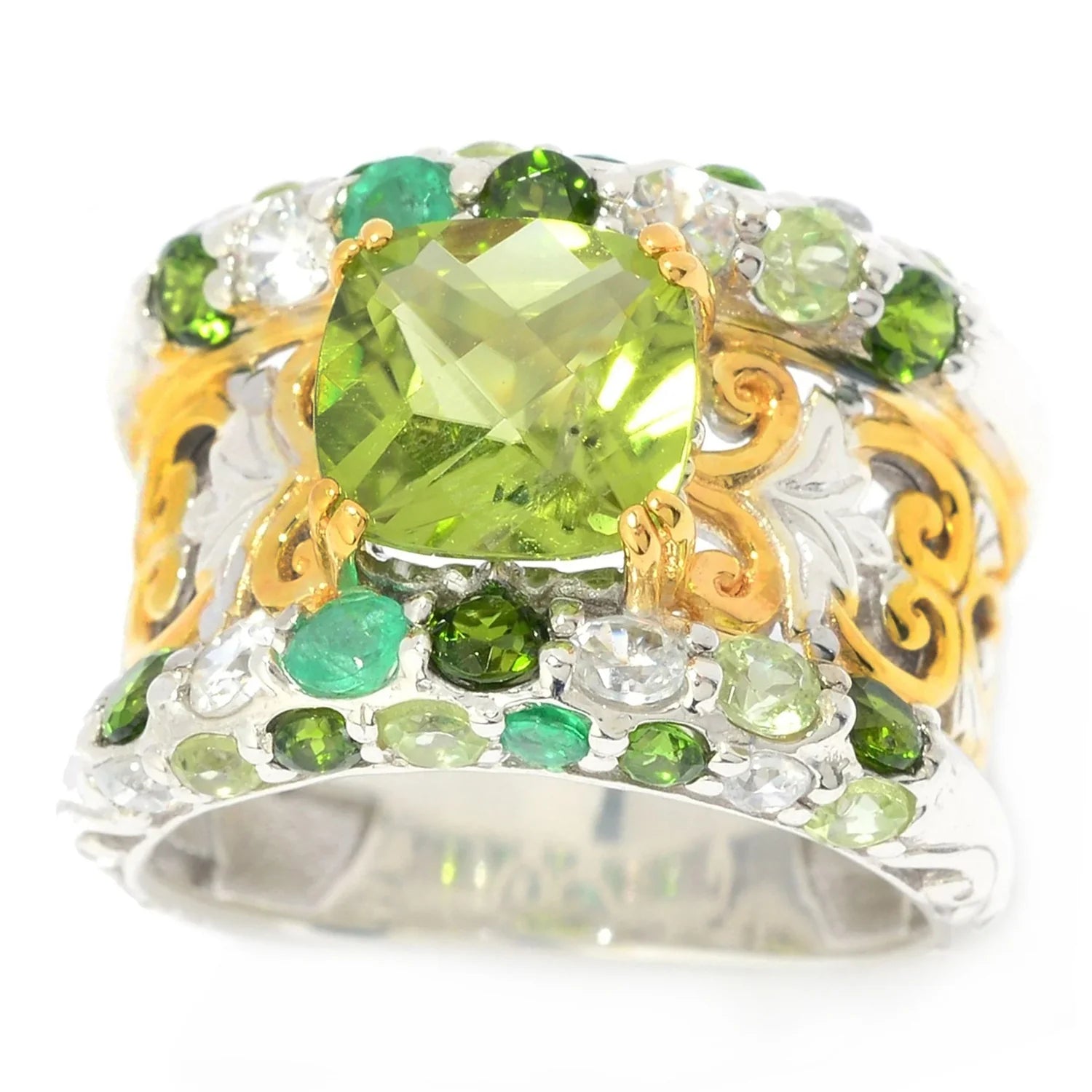 Gems en Vogue 4.18ctw Peridot & Multi Gemstone Band Ring