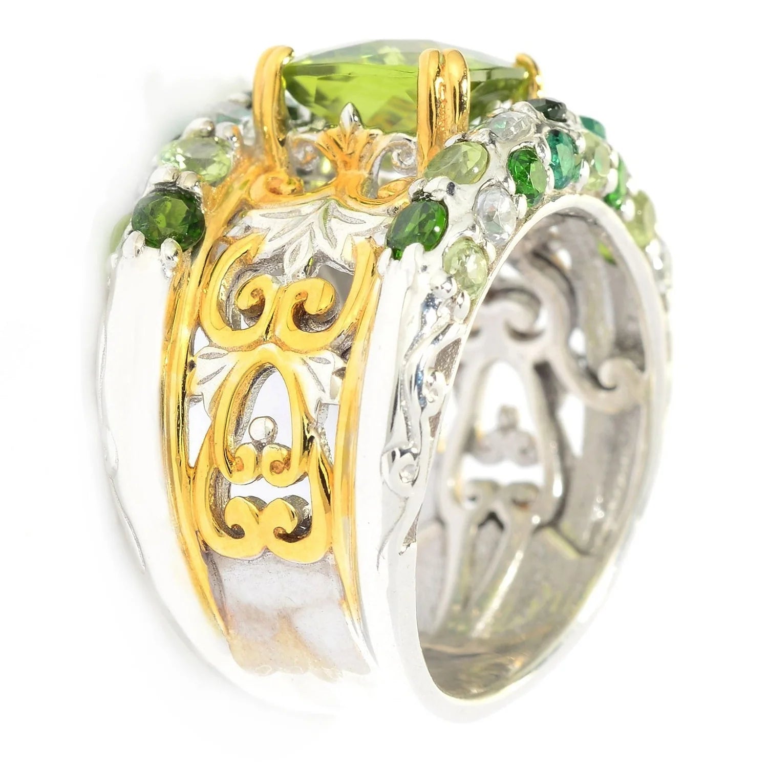 Gems en Vogue 4.18ctw Peridot & Multi Gemstone Band Ring