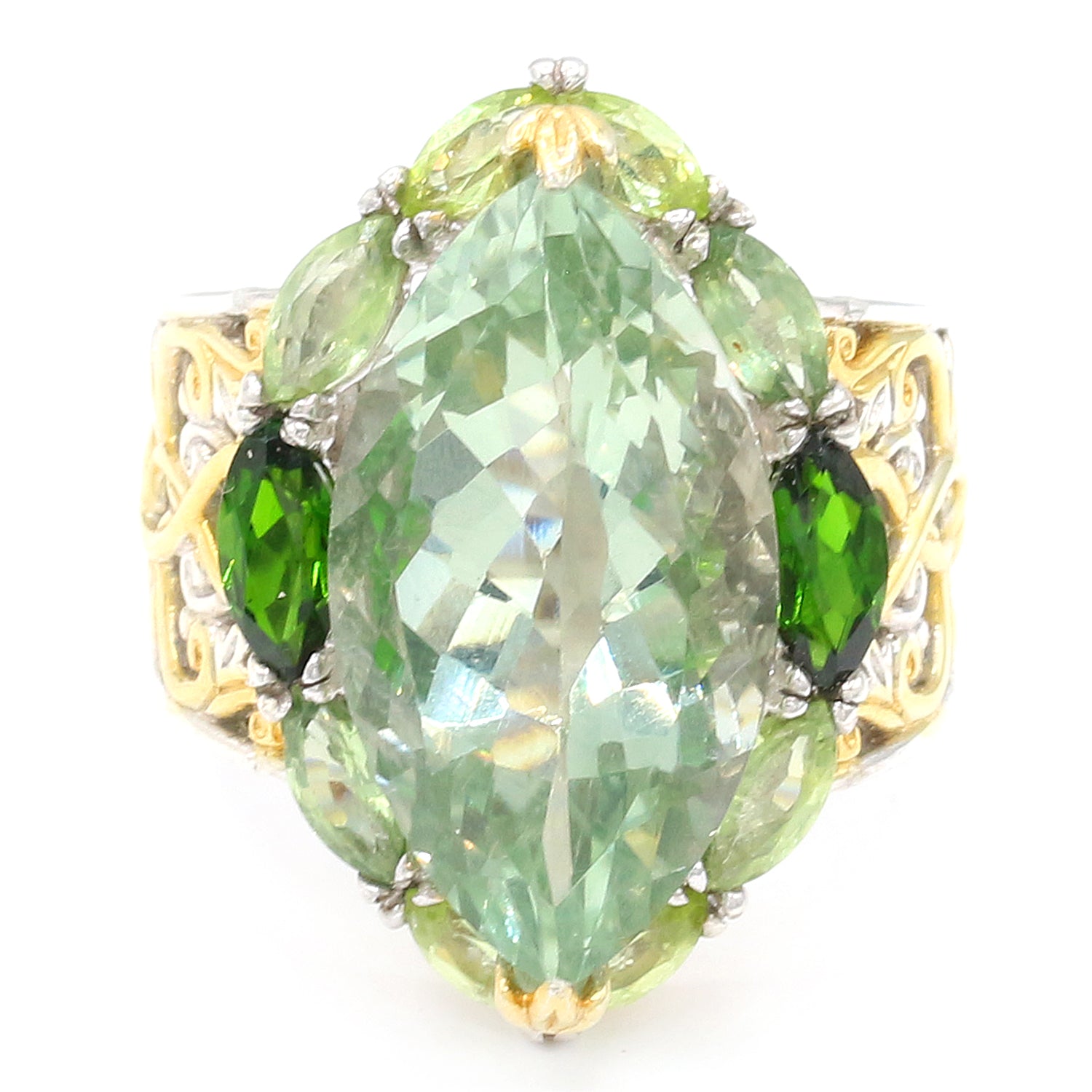 Gems en Vogue 12.10ctw Prasiolite & Multi Green Gemstones Ring