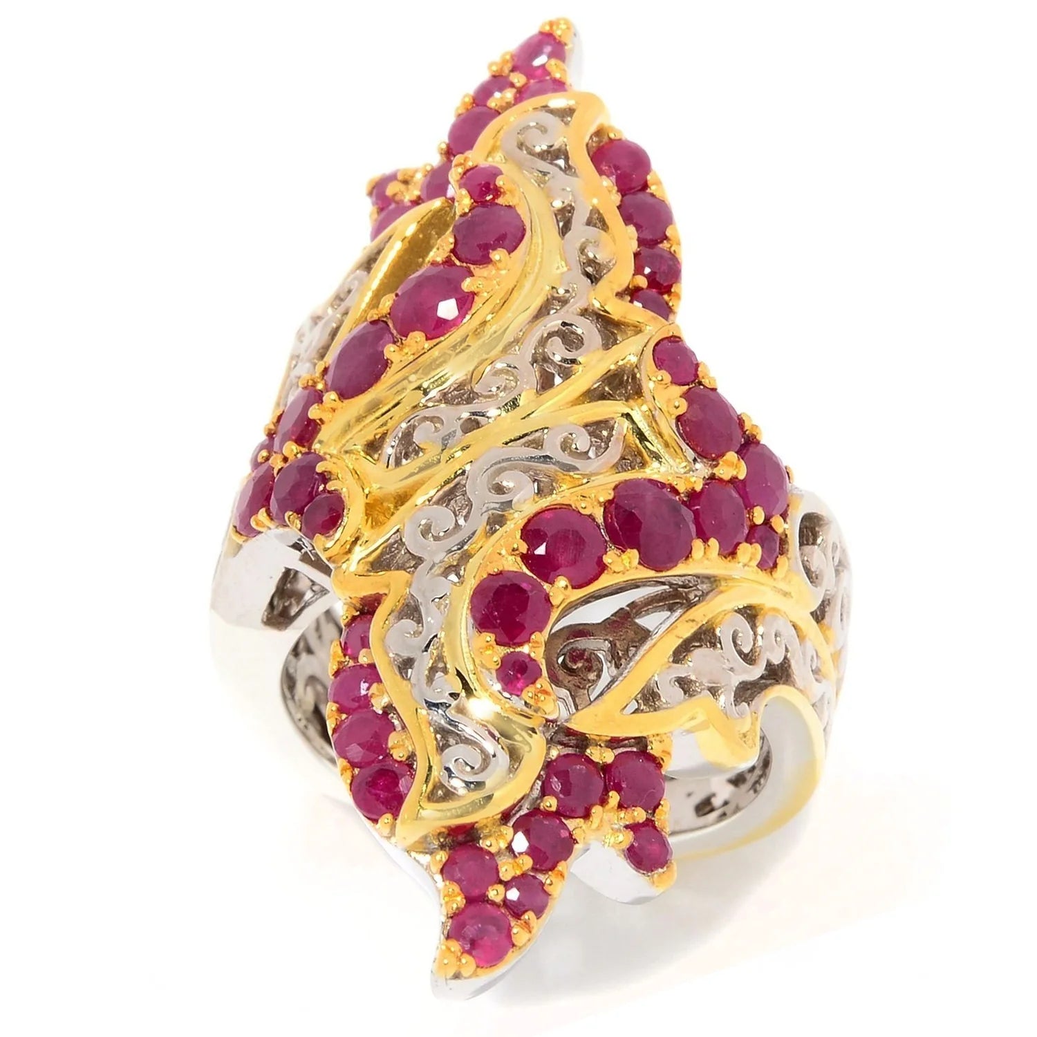 Gems en Vogue 2.22ctw Mozambique Ruby Elongated Scrollwork Ring