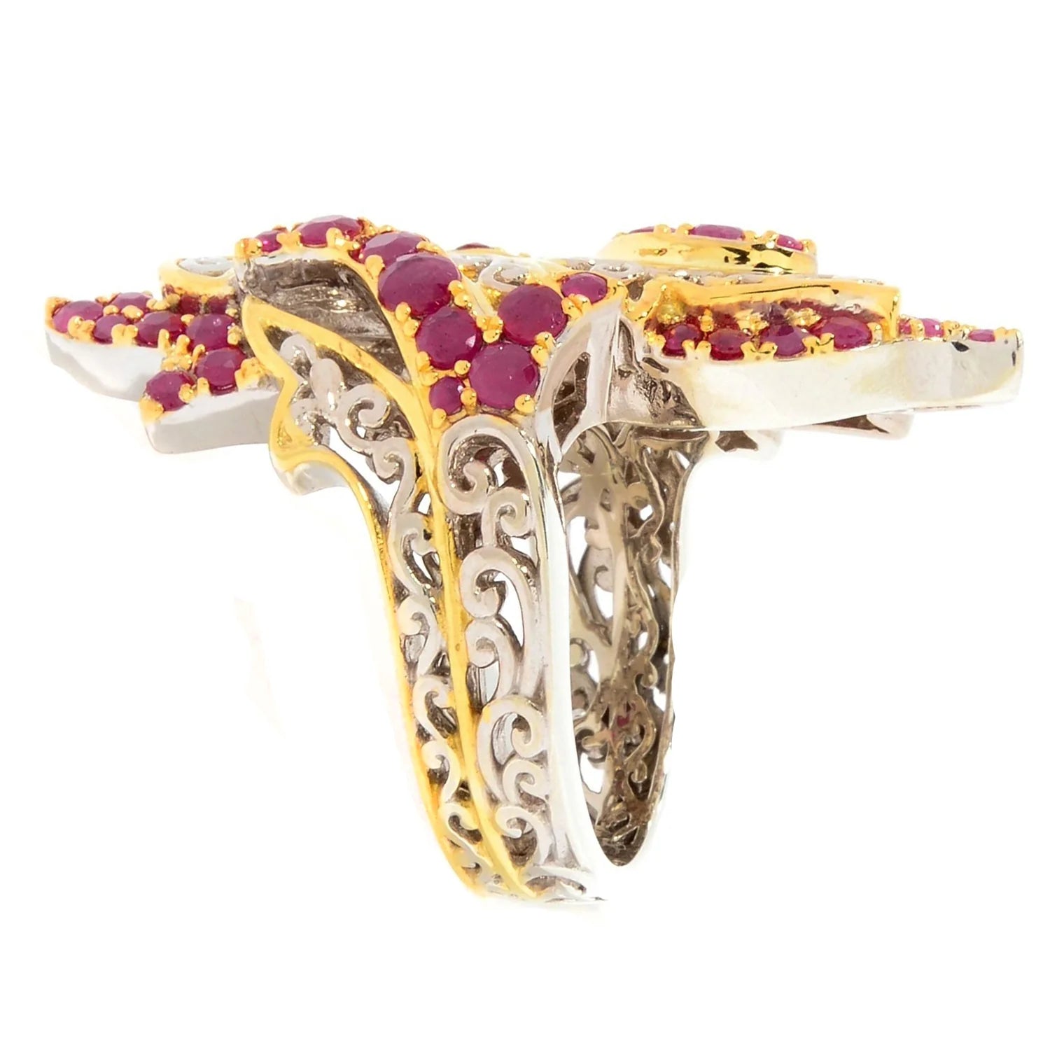 Gems en Vogue 2.22ctw Mozambique Ruby Elongated Scrollwork Ring