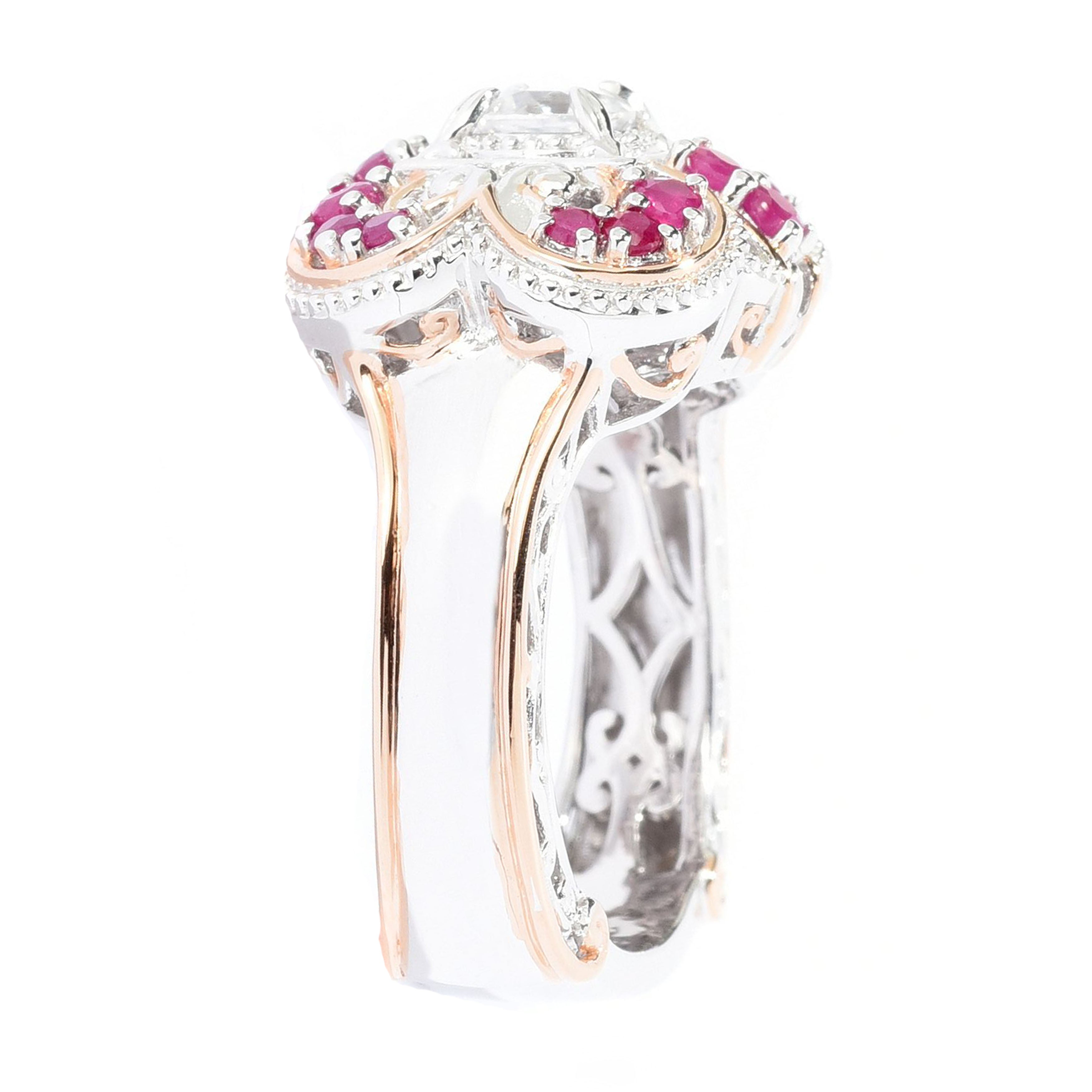 Gems en Vogue 1.34ctw Mozambique Ruby & White Zircon Flower Ring