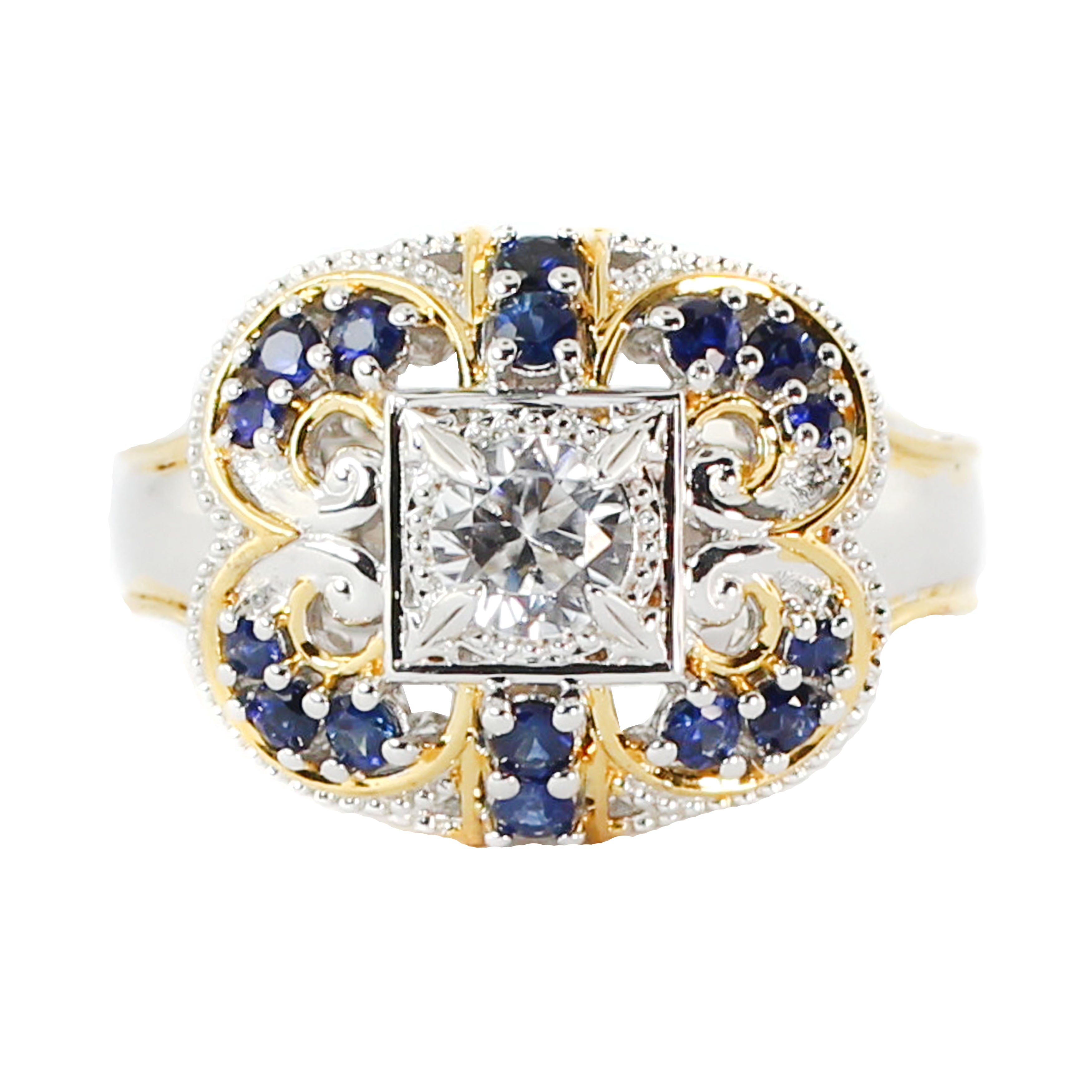 Gems en Vogue 1.34ctw Royal Blue Sapphire & White Zircon Flower Ring