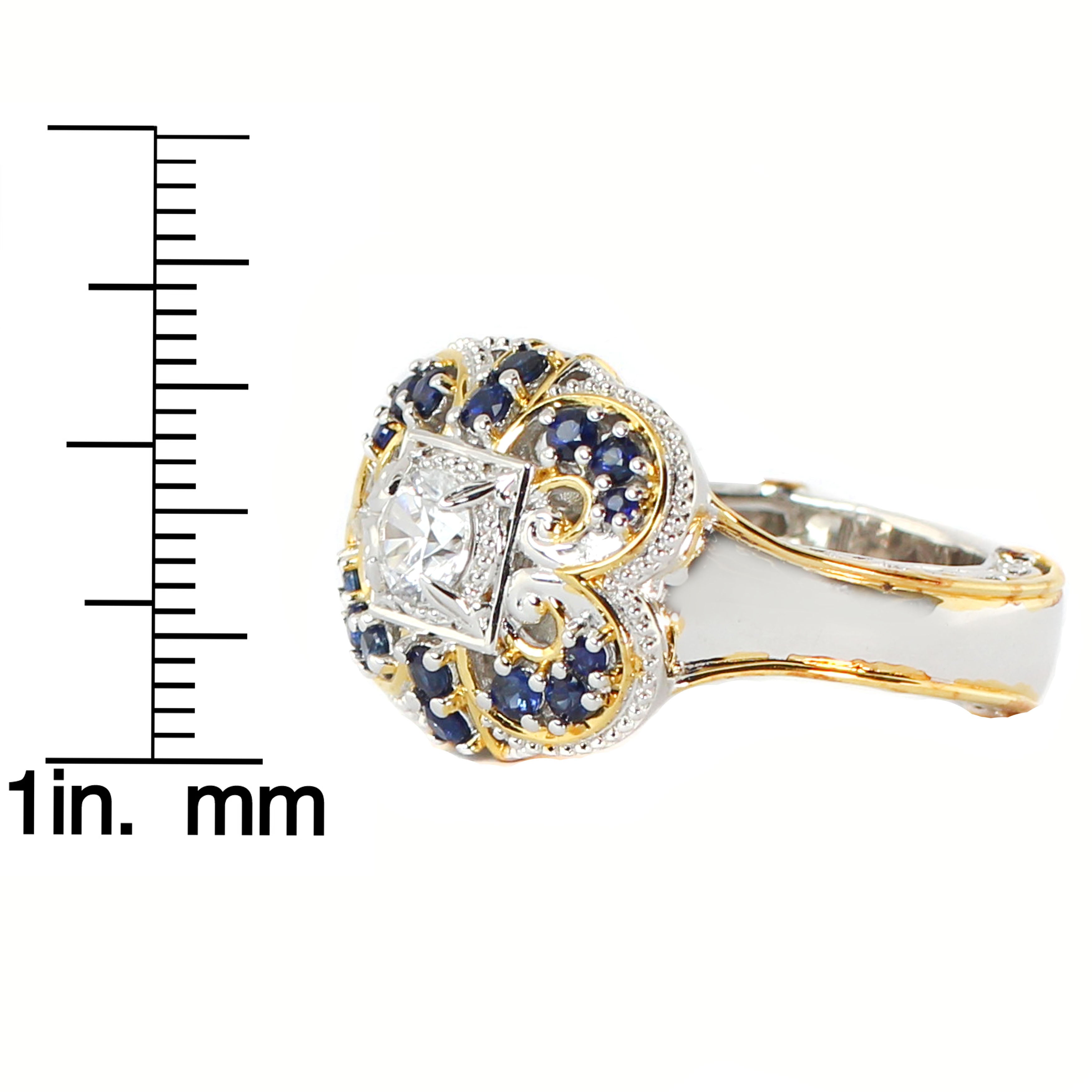 Gems en Vogue 1.34ctw Royal Blue Sapphire & White Zircon Flower Ring