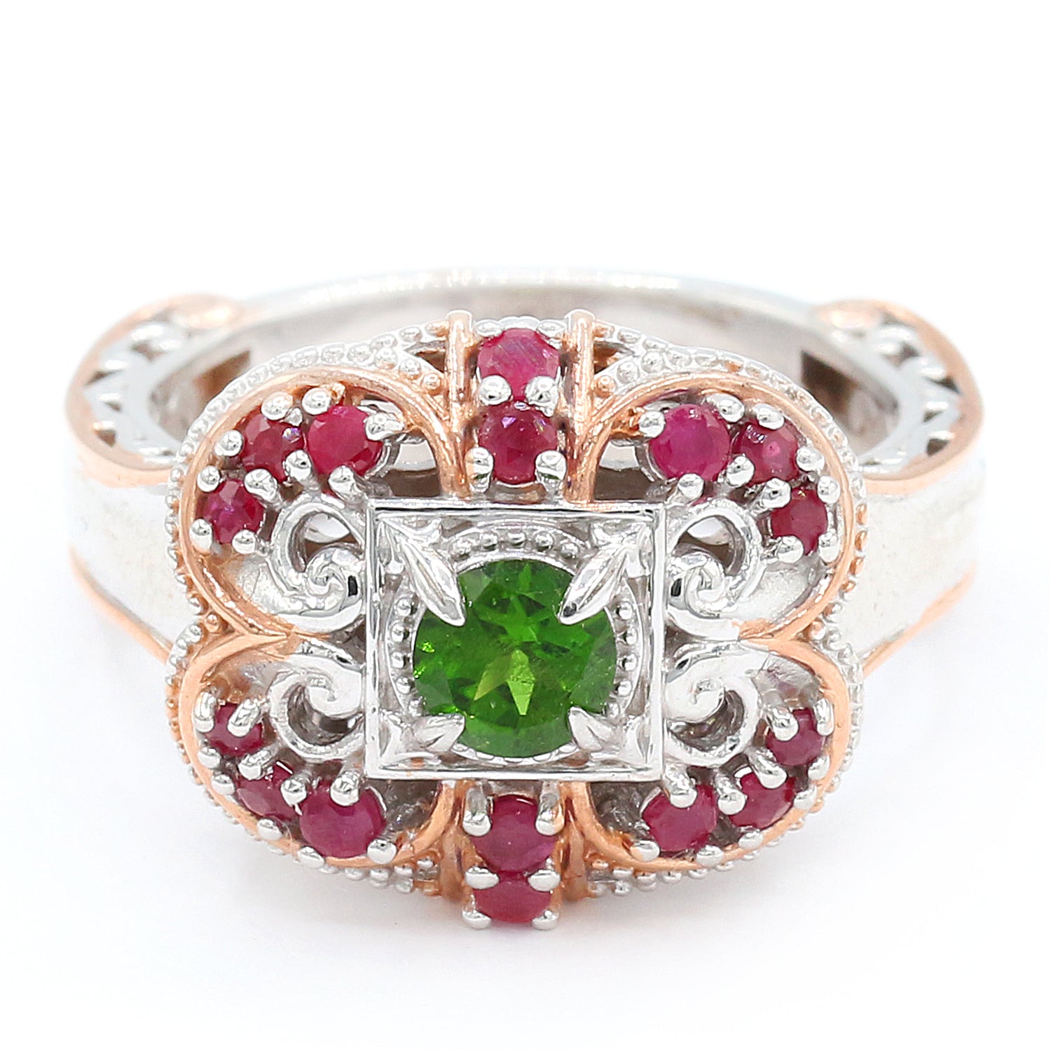 Gems en Vogue 1.15ctw Chrome Diopside & Mozambique Ruby Flower Ring
