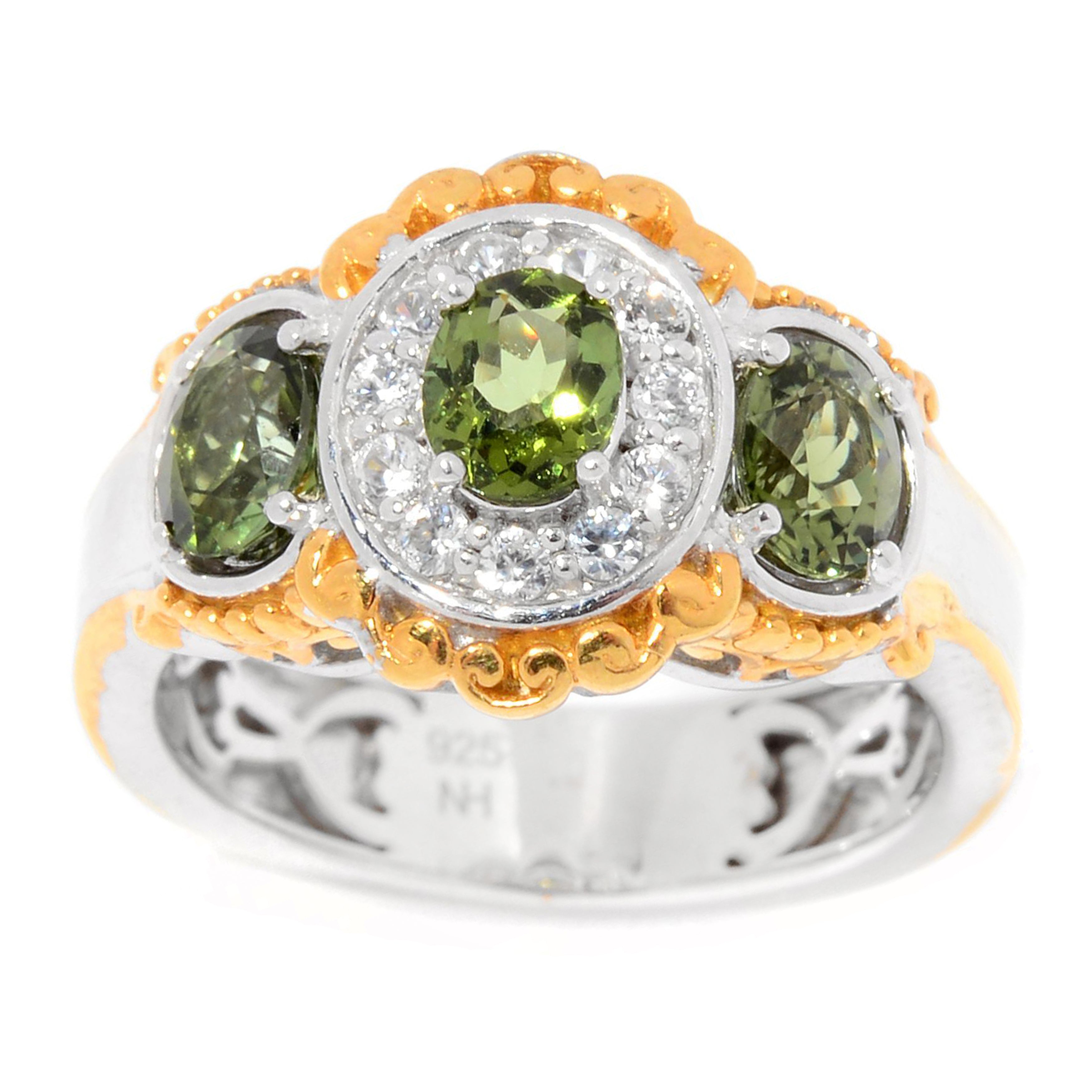 Gems en Vogue 1.55ctw Green Tourmaline & White Zircon Three Stone Ring