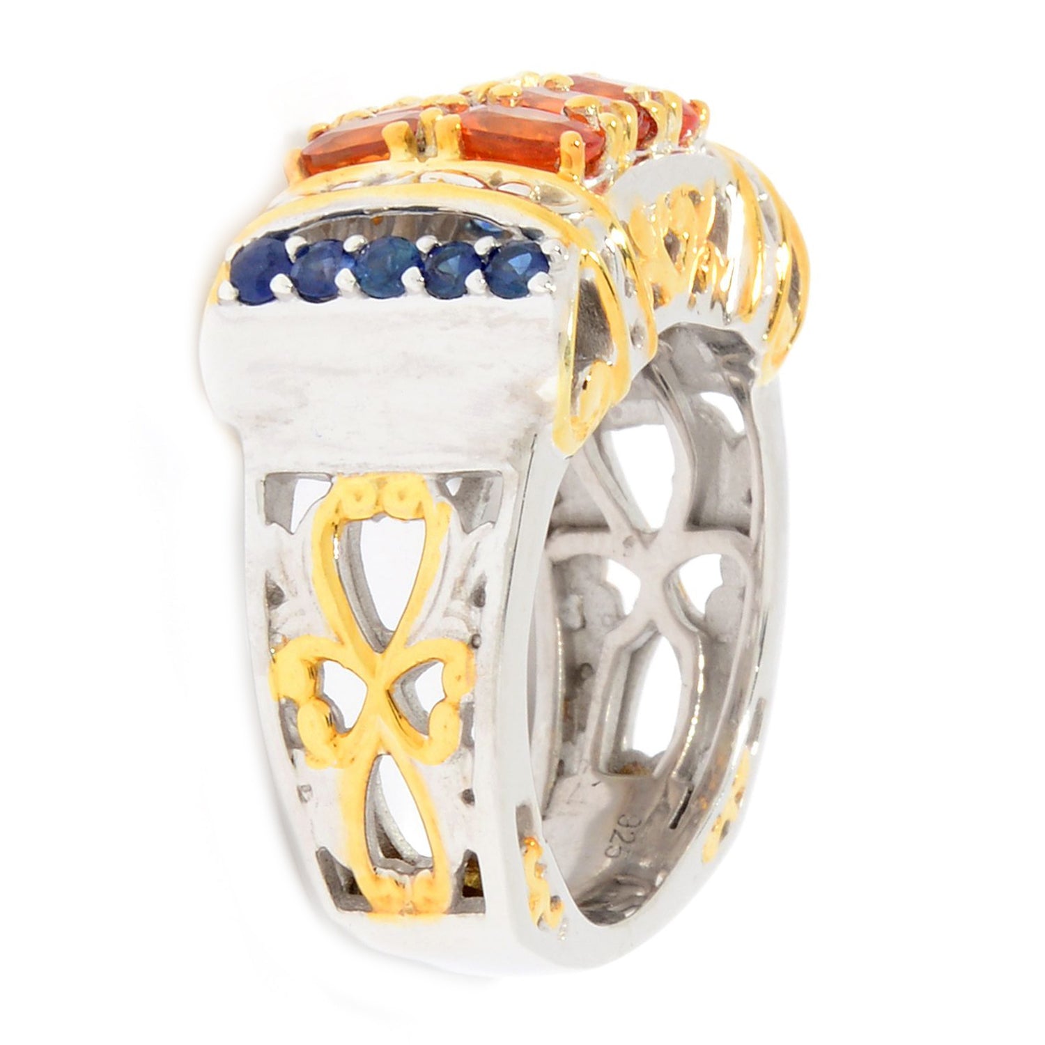 Gems en Vogue 2.50ctw Orange Sapphire & Blue Sapphire Double Row Band Ring