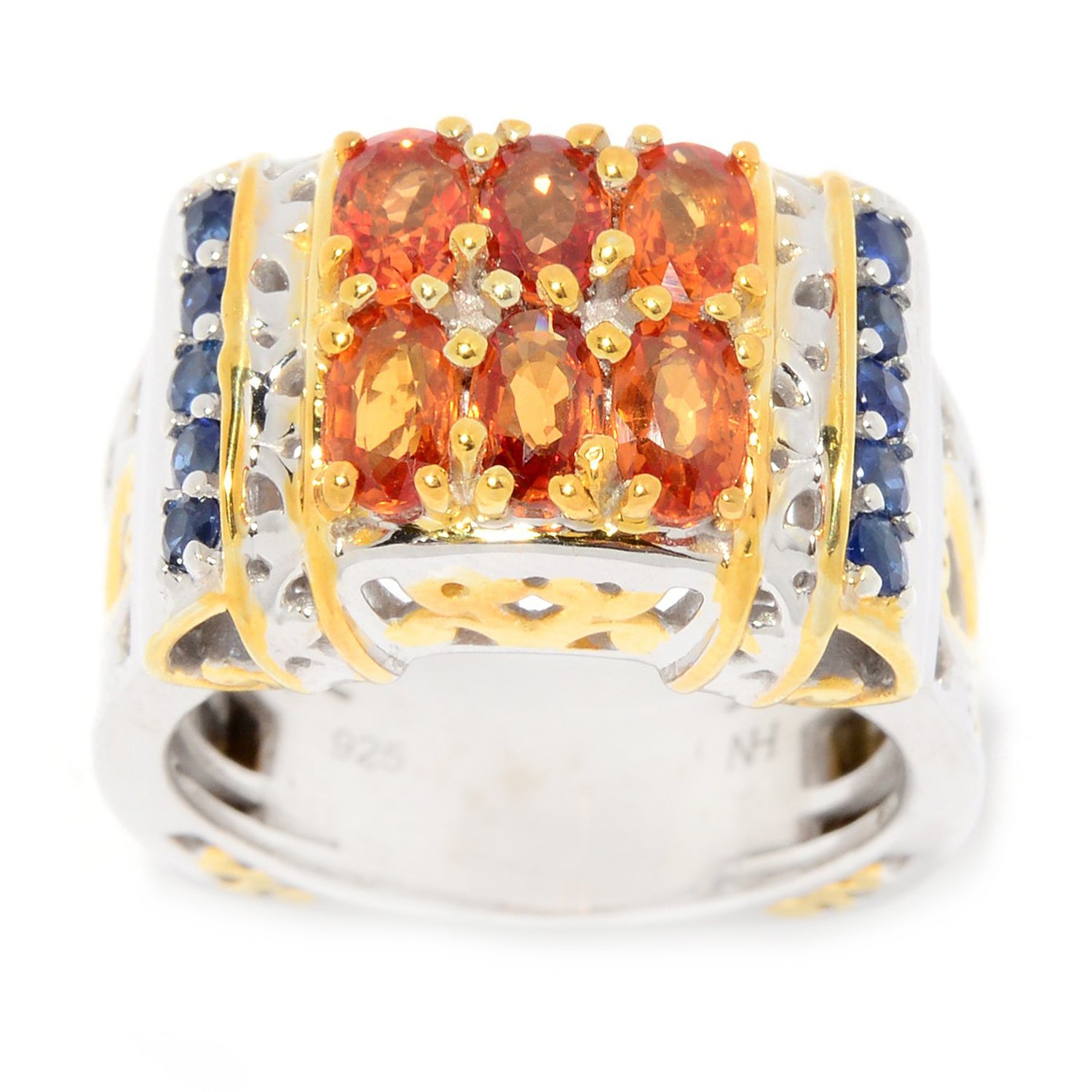 Gems en Vogue 2.50ctw Orange Sapphire & Blue Sapphire Double Row Band Ring