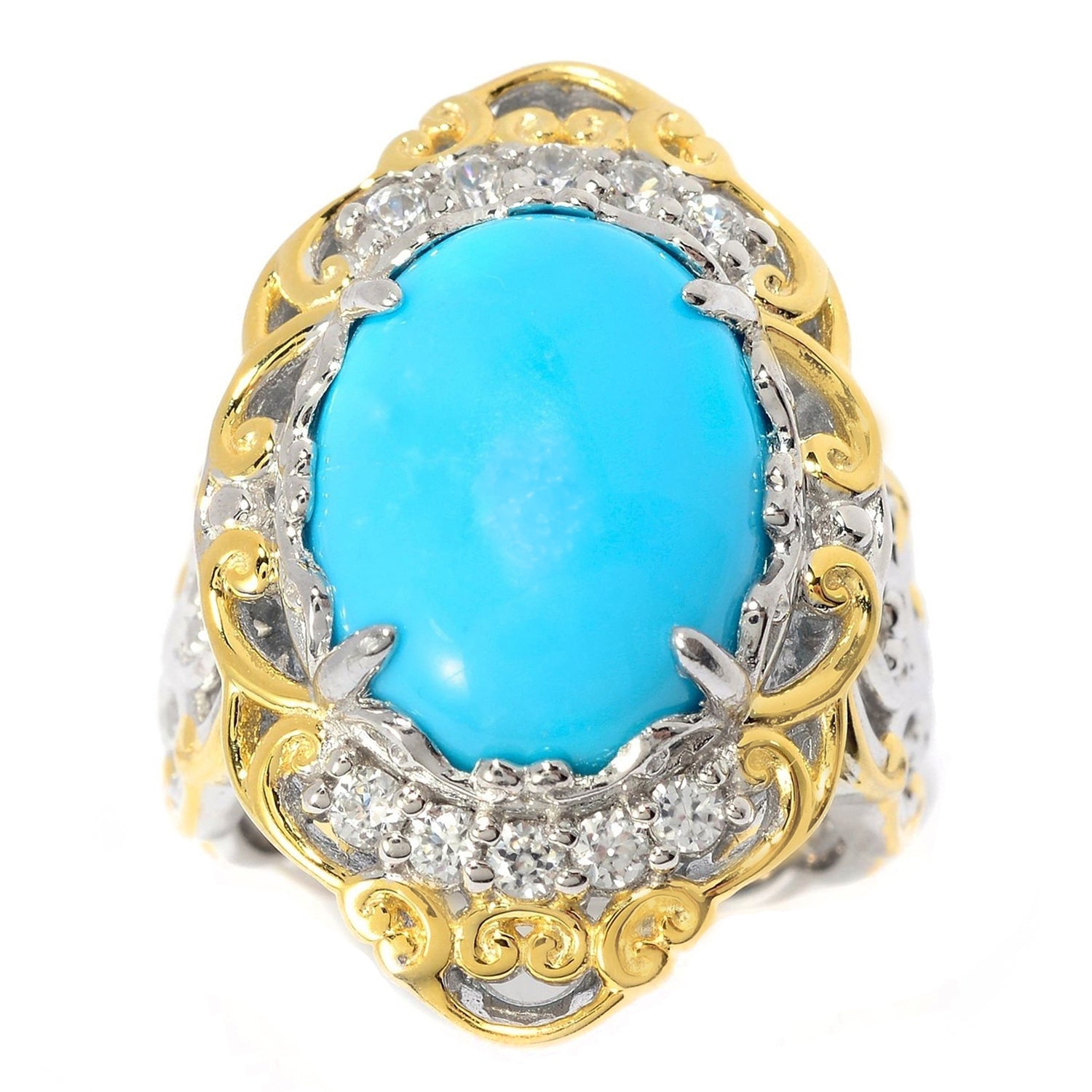 Gems en Vogue Oval Kingman Turquoise & White Zircon Ring