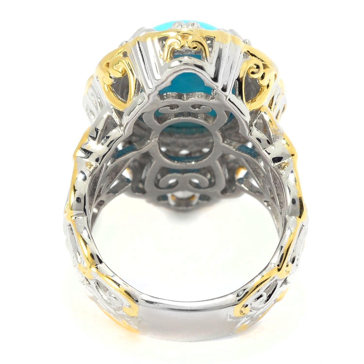 Gems en Vogue Oval Kingman Turquoise & White Zircon Ring