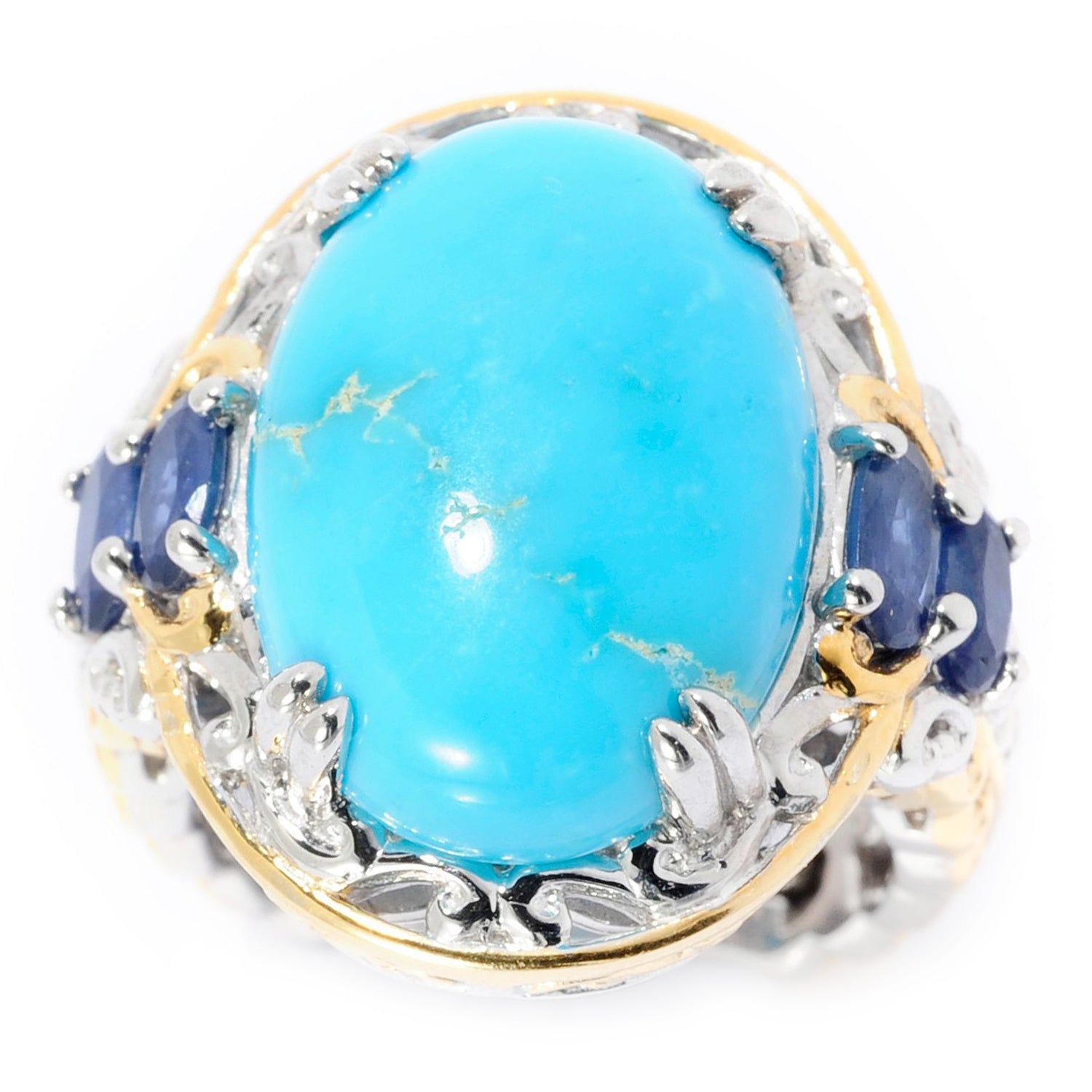 Gems en Vogue Kingman Turquoise & Royal Blue Sapphire Ring