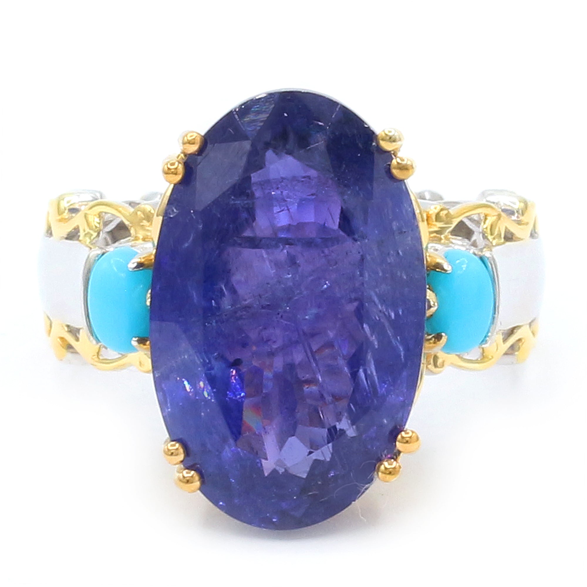 Couture Gems One-of-a-Kind 24K Palladium Silver 15.93ctw Tanzanite & Sleeping Beauty Turquoise Ring