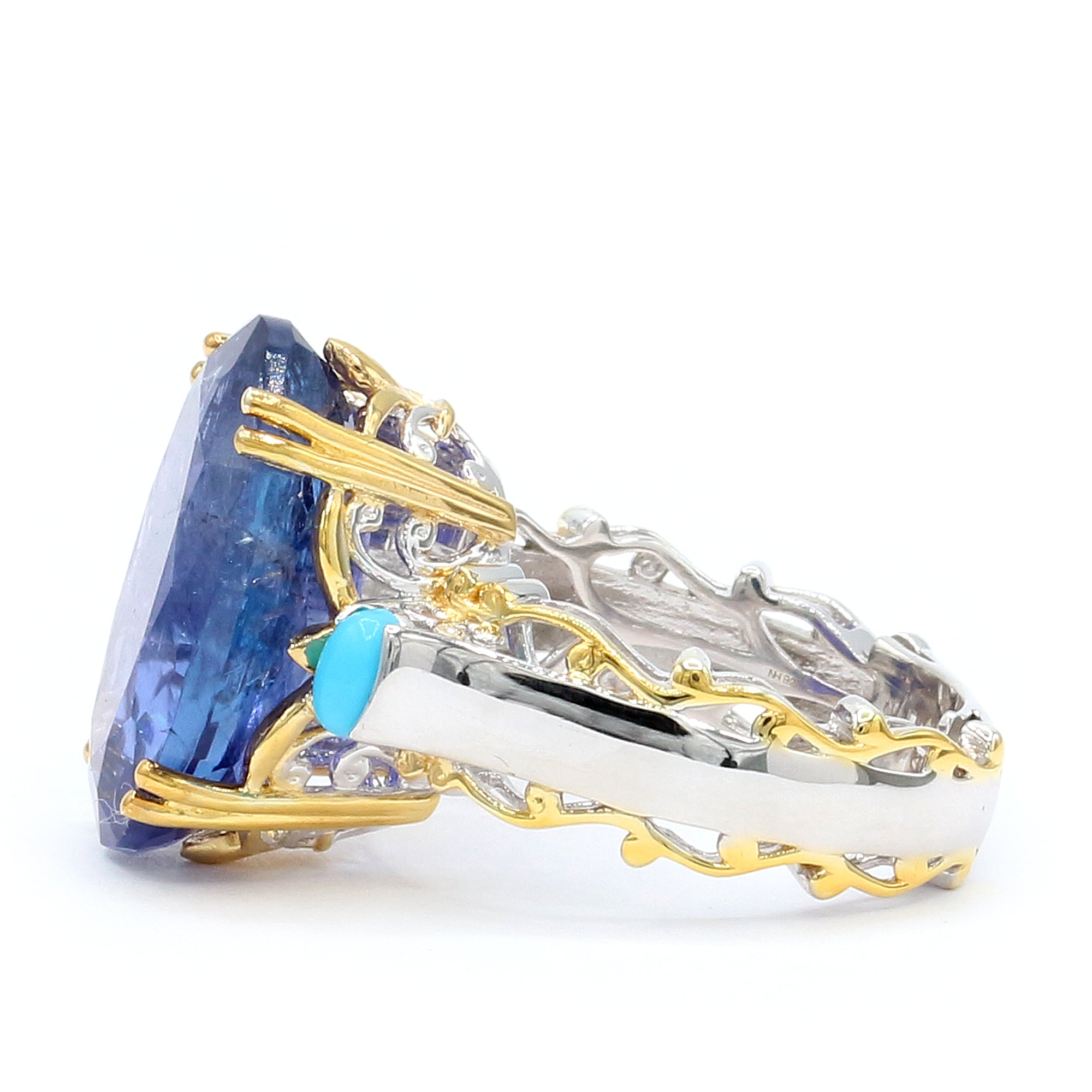 Couture Gems One-of-a-Kind 24K Palladium Silver 15.93ctw Tanzanite & Sleeping Beauty Turquoise Ring