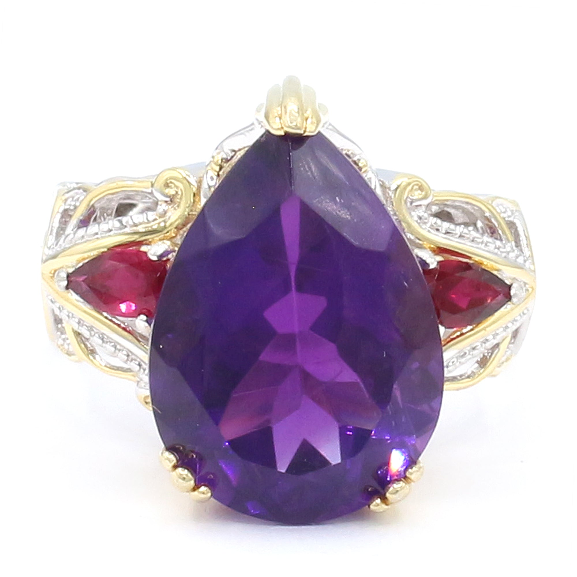 Gems en Vogue 24K Palladium Silver 12.81ctw Tanzanian Amethyst & Rubellite Ring