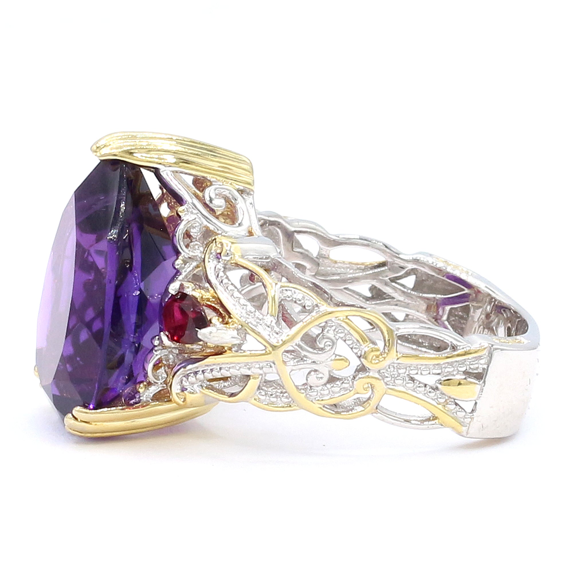 Gems en Vogue 24K Palladium Silver 12.81ctw Tanzanian Amethyst & Rubellite Ring