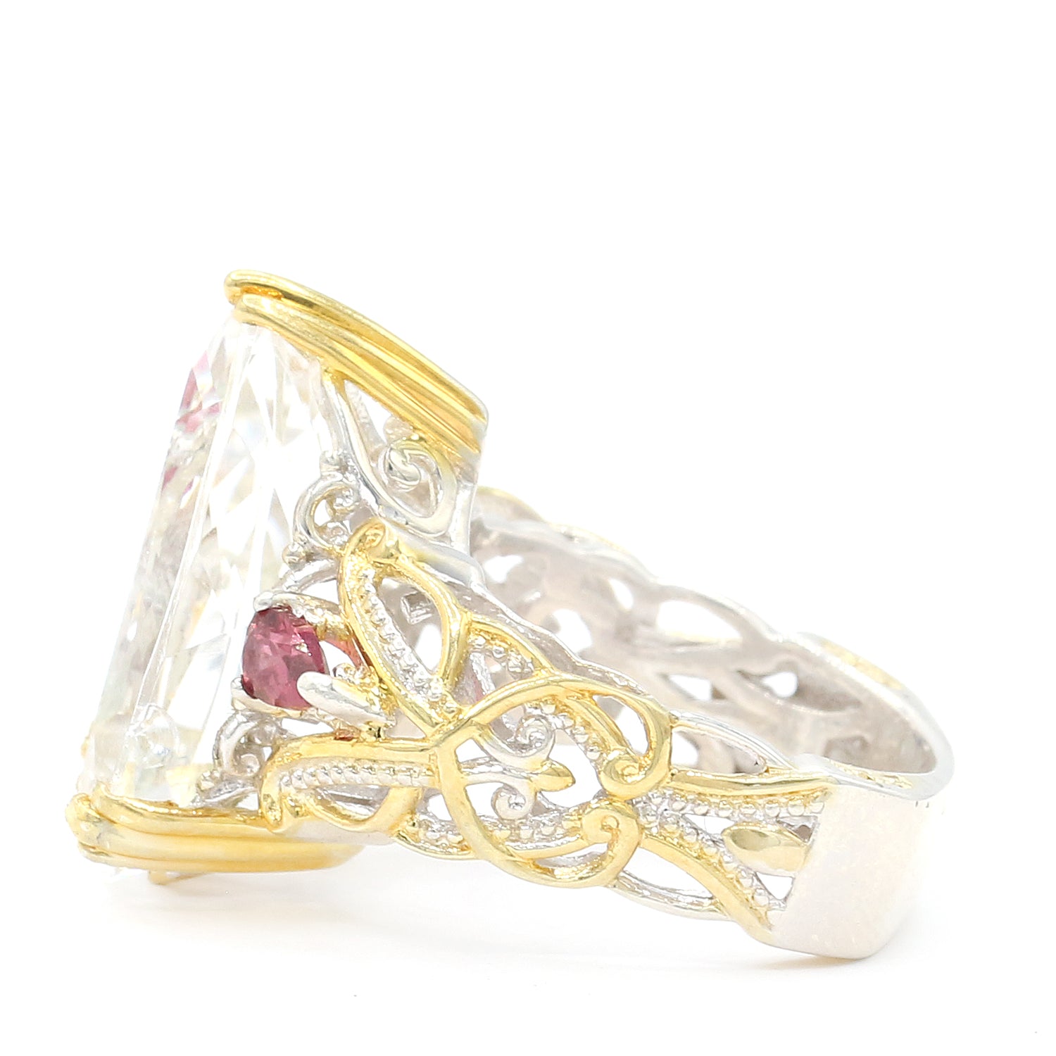 Gems en Vogue 14.60ctw Clear Quartz & Rose Garnet Ring
