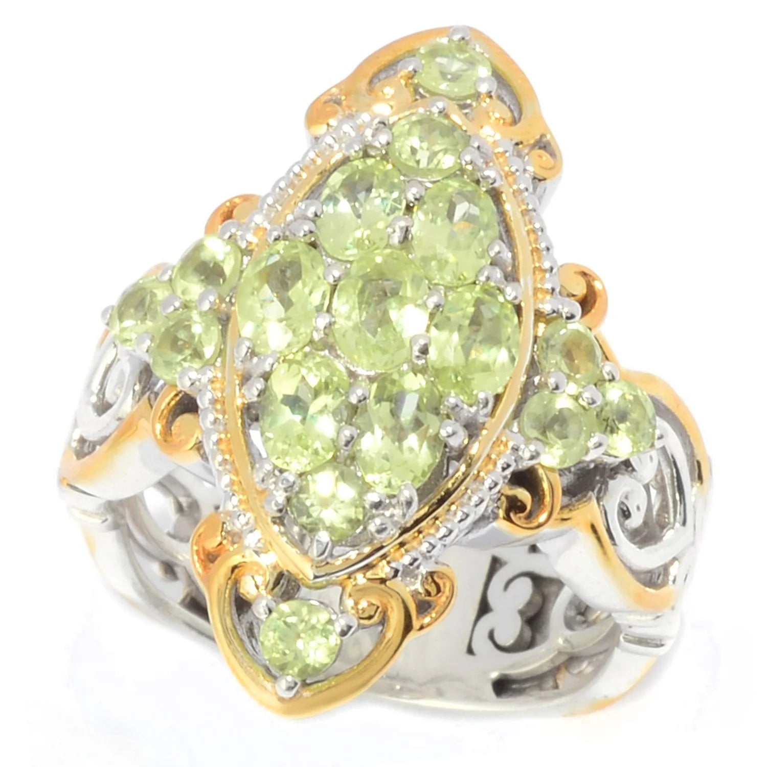 Gems en Vogue 2.26ctw Chrysoberyl Marquise Shaped Cluster Ring