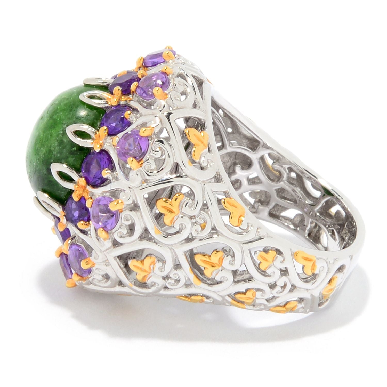 Bague Gems en Vogue Diopside chromé et améthyste en argent palladium 24 carats