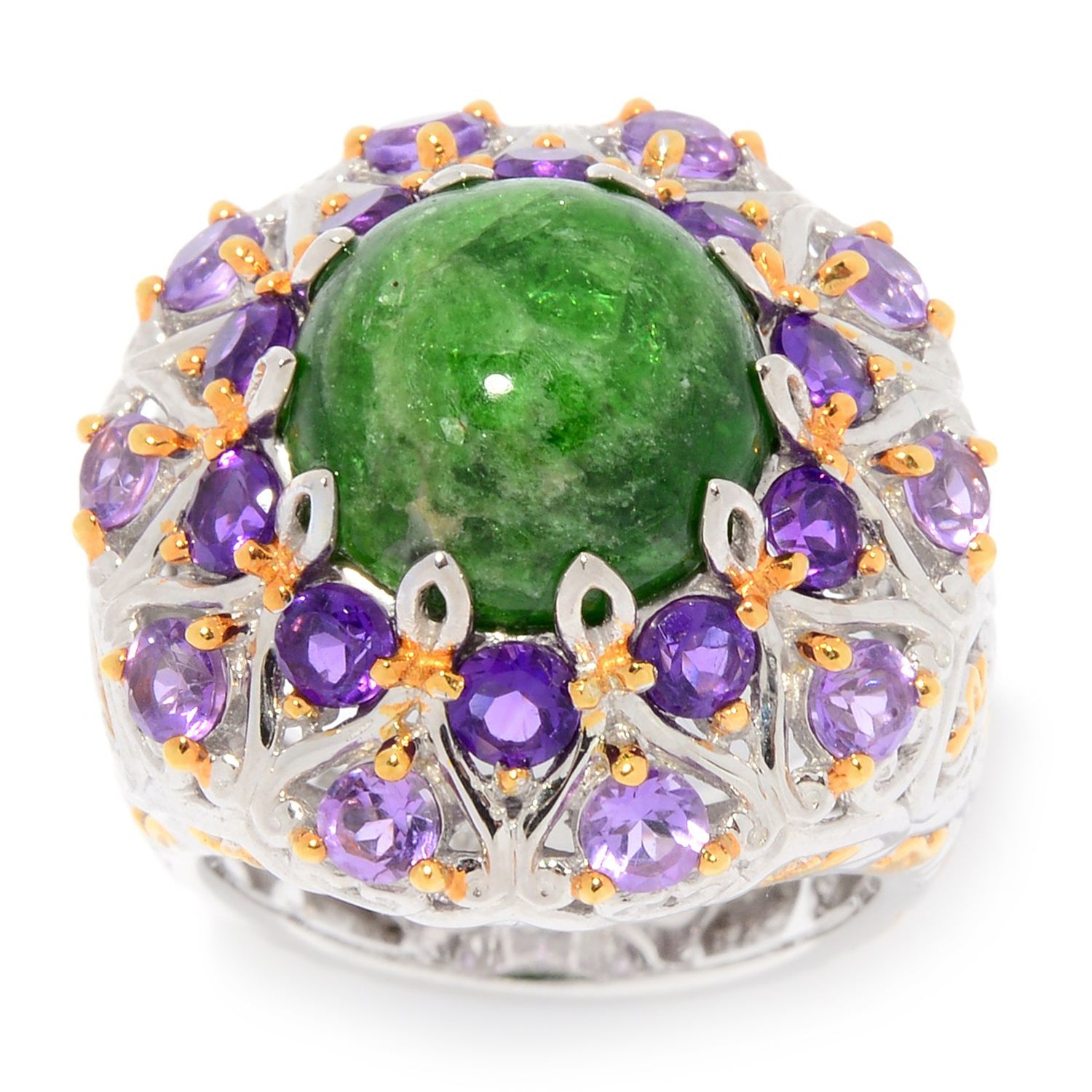 Gems en Vogue 24K Palladium Silver Chrome Diopside & Amethyst Ring