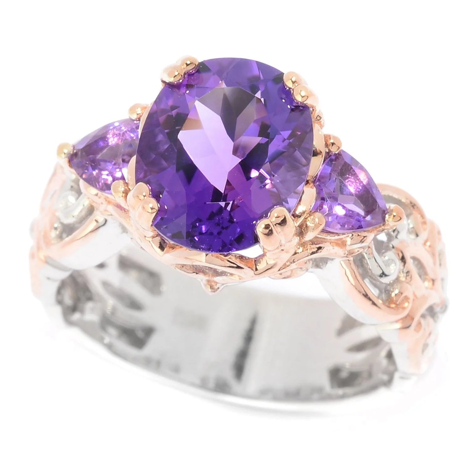 Gems en Vogue 2.89ctw Ametista do Sul Amethyst 3-Stone Ring