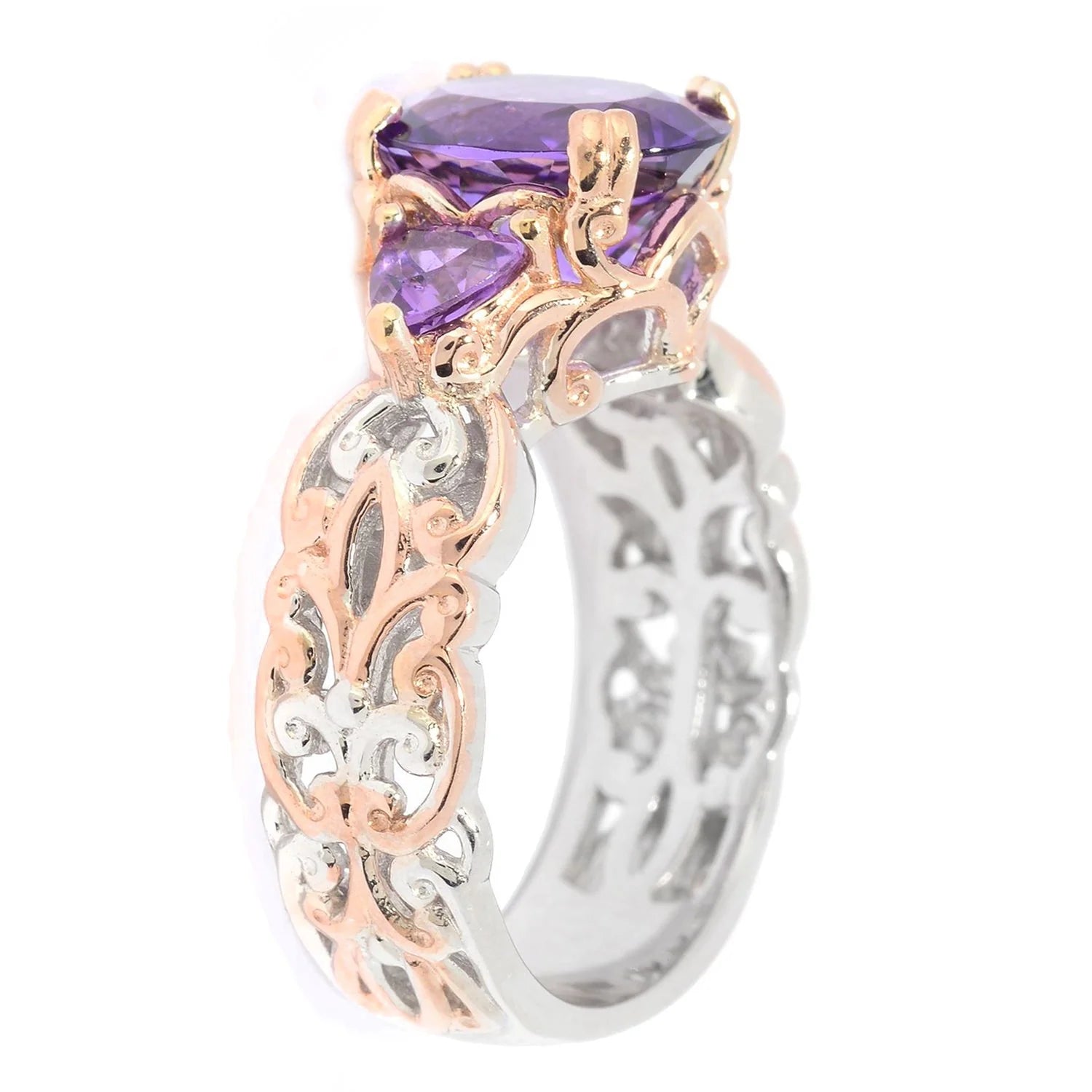 Gems en Vogue 2.89ctw Ametista do Sul Amethyst 3-Stone Ring