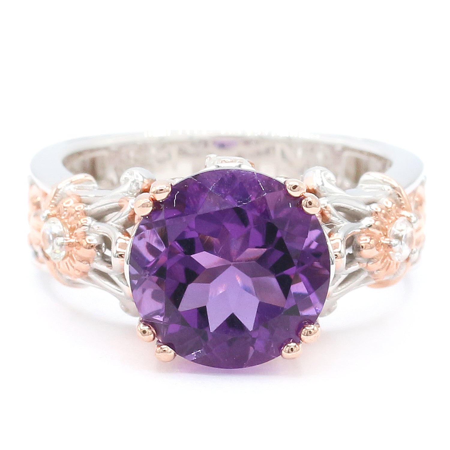 Gems en Vogue 4.78ctw Ametista Amethyst & White Zircon Ring