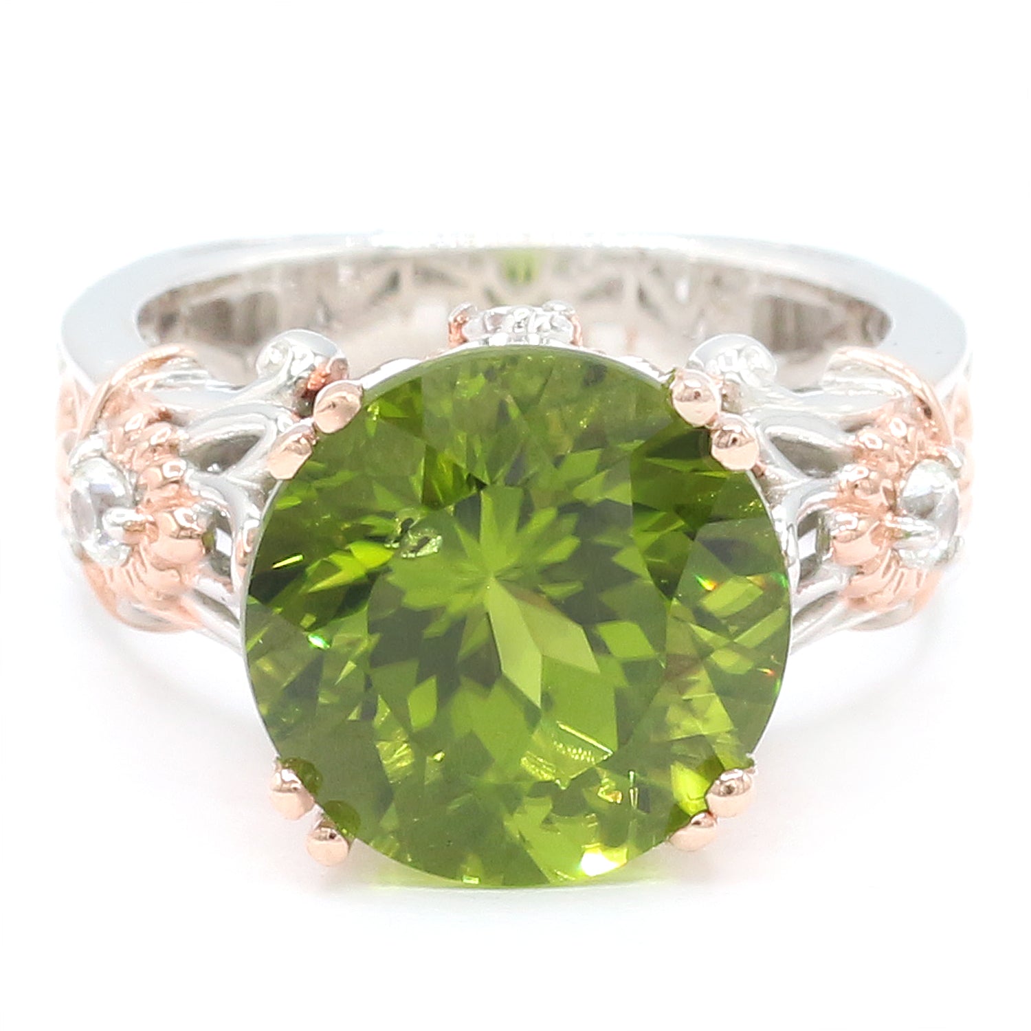 Gems en Vogue 7.74ctw Round Peridot & White Zircon Ring