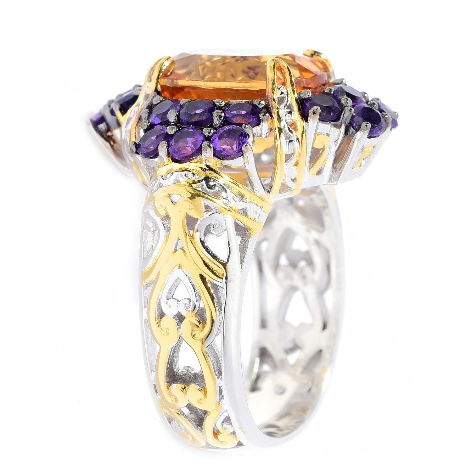 Gems en Vogue 5.82ctw Bolivian Fire Citrine & African Amethyst Flower Ring