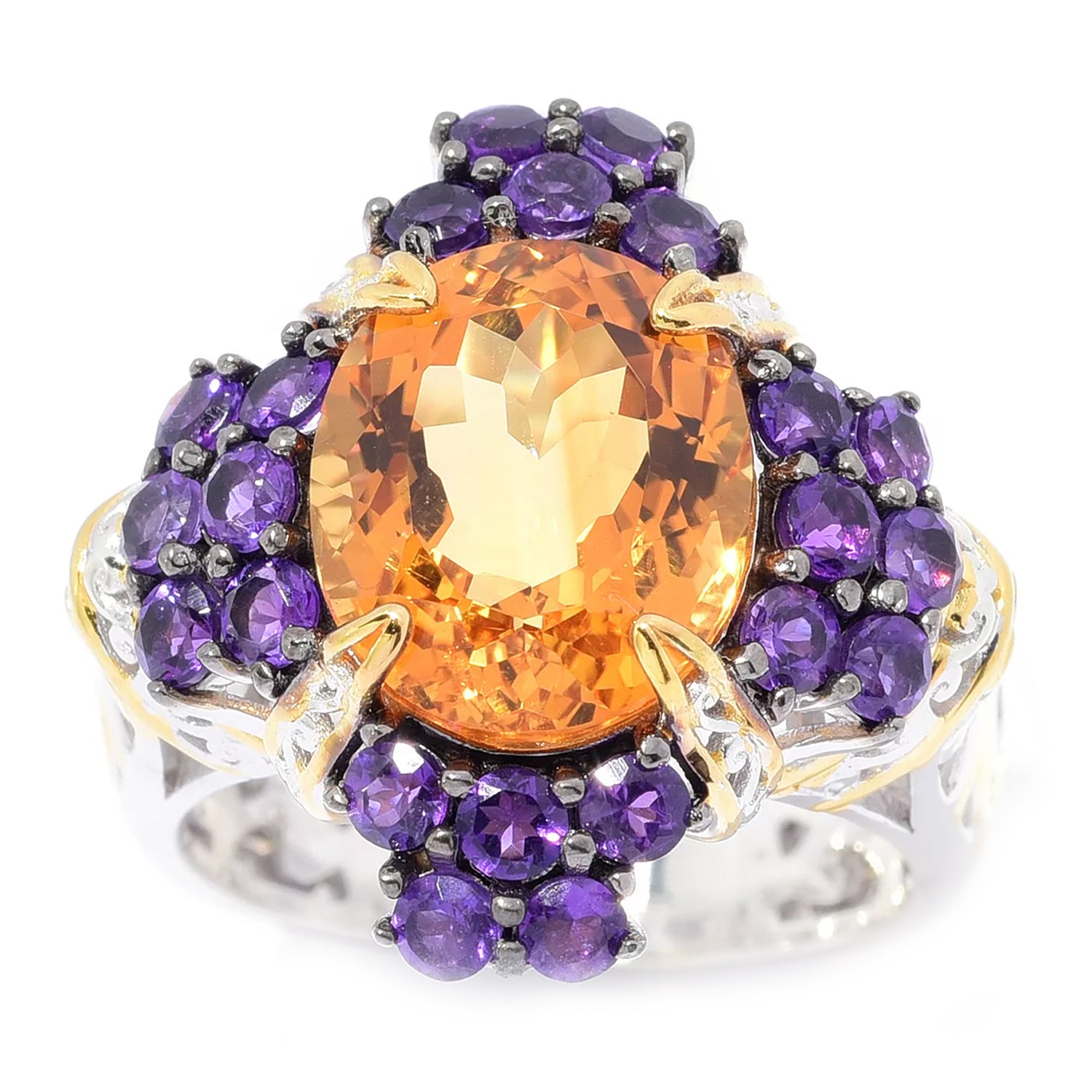 Gems en Vogue 5.82ctw Bolivian Fire Citrine & African Amethyst Flower Ring